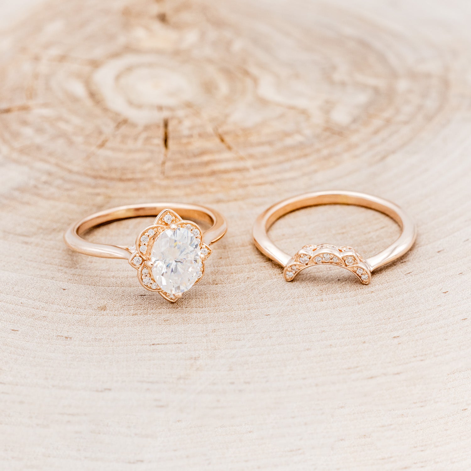 "JANE" - OVAL CUT MOISSANITE ENGAGEMENT RING WITH DIAMOND ACCENTS & TRACER-6