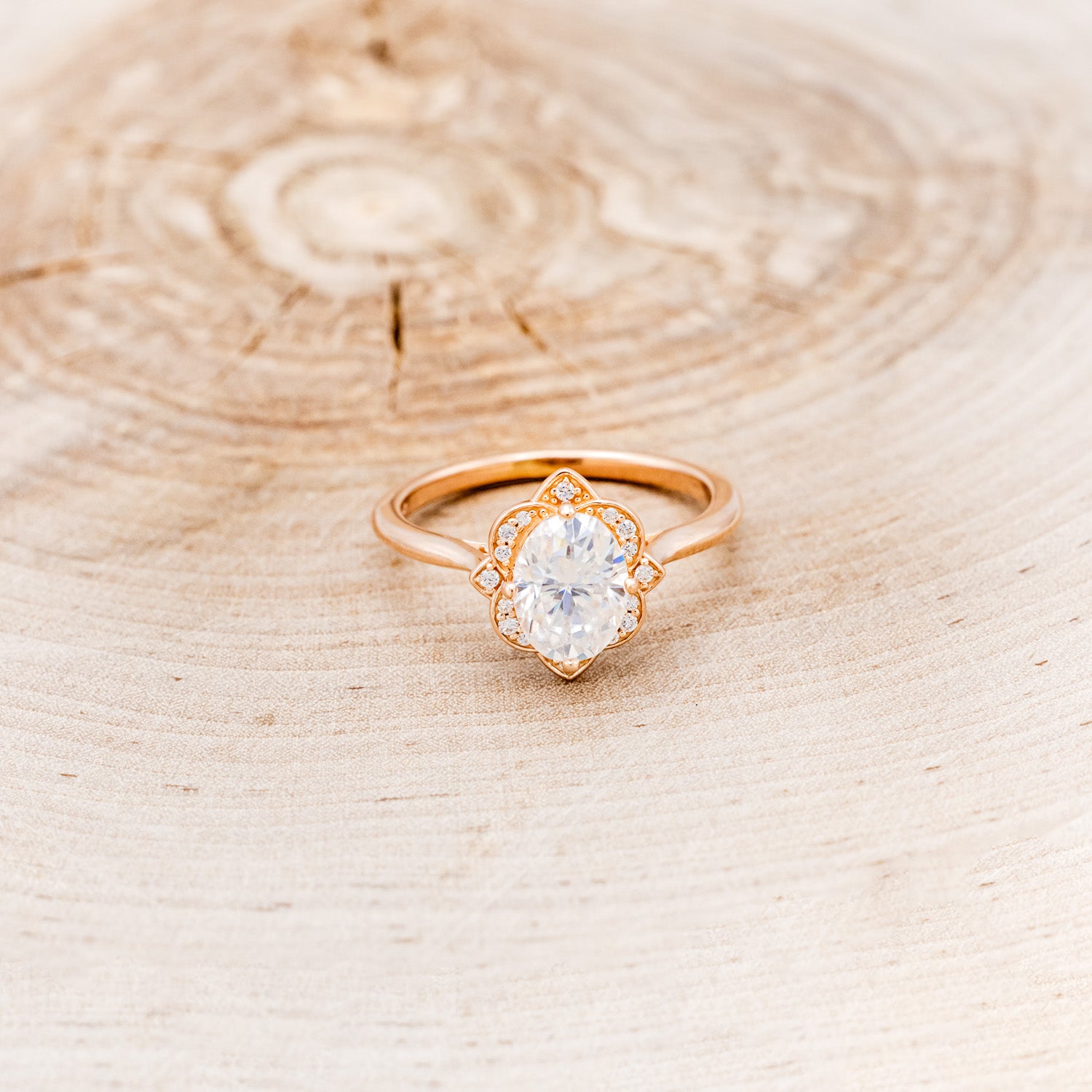 "JANE" - OVAL CUT MOISSANITE ENGAGEMENT RING WITH DIAMOND ACCENTS & TRACER-10