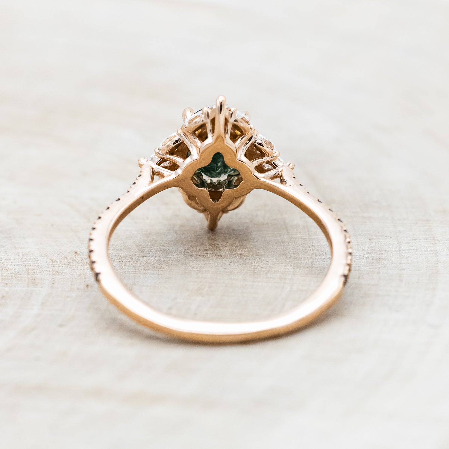 "North Star" - Oval Cut Moss Agate Engagement Ring With A Diamond Tracer-Staghead Designs