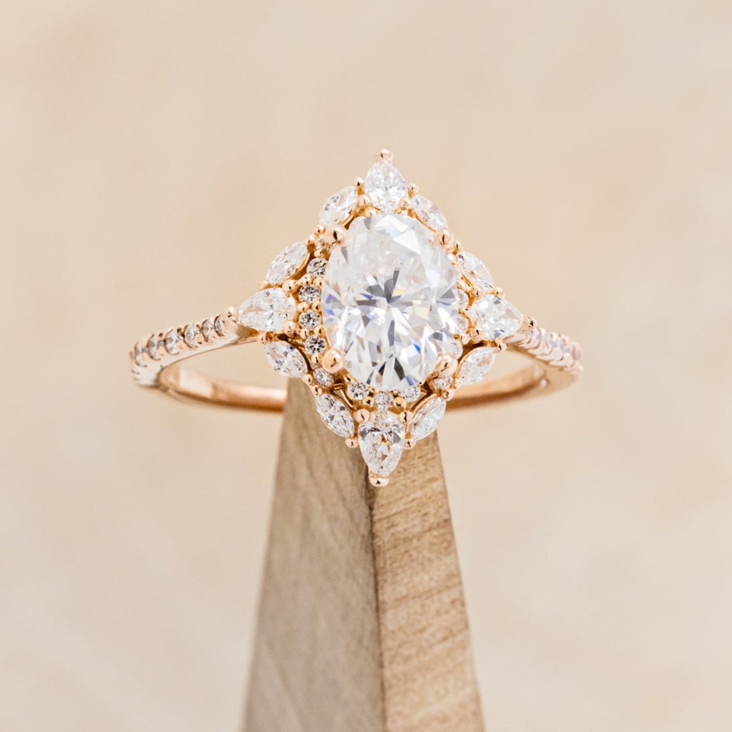 "NORTH STAR" - BRILLIANT CUT OVAL MOISSANITE ENGAGEMENT RING WITH DIAMOND ACCENTS & DIAMOND TRACER-19