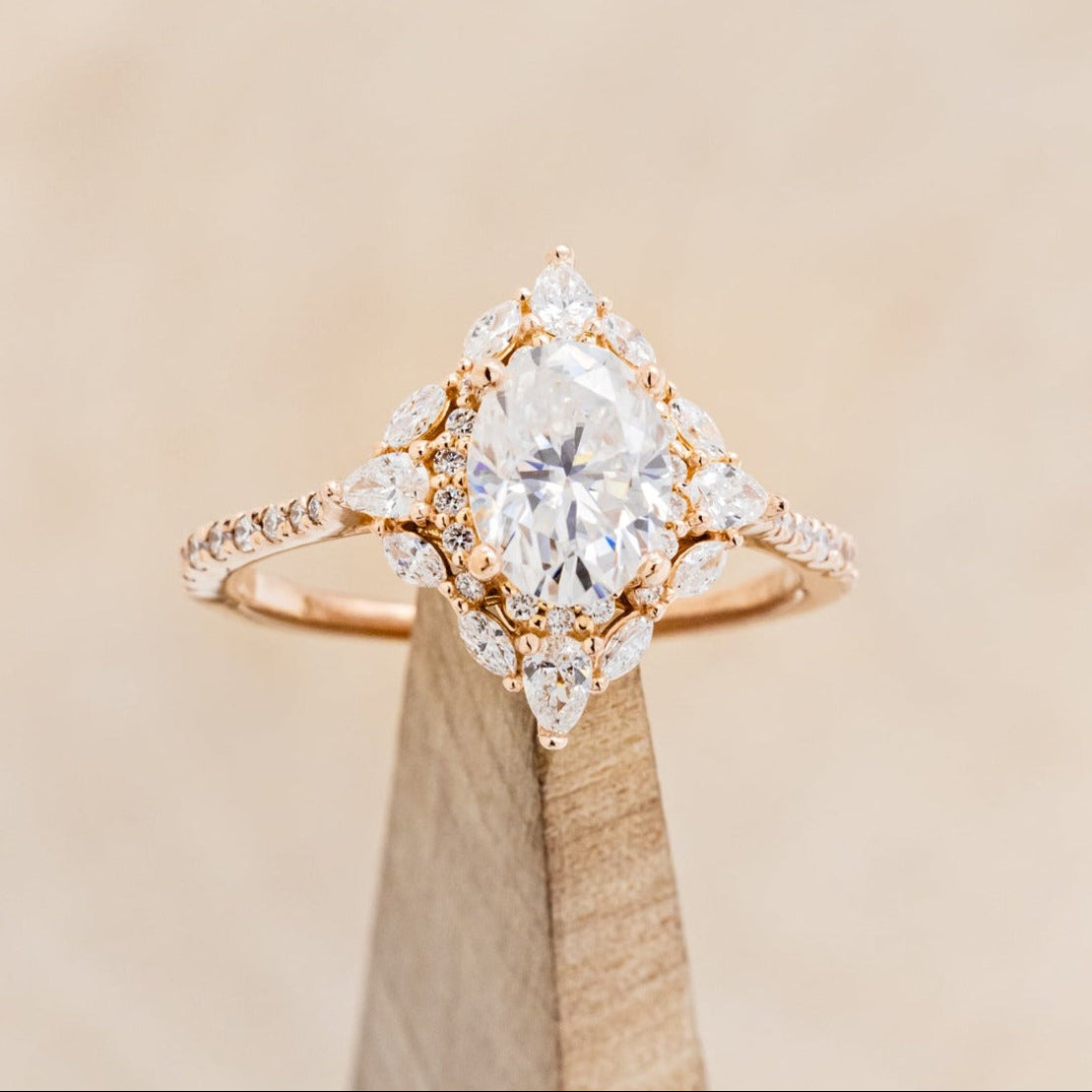 "NORTH STAR" - OVAL ENGAGEMENT RING WITH DIAMOND HALO & ACCENTS-12