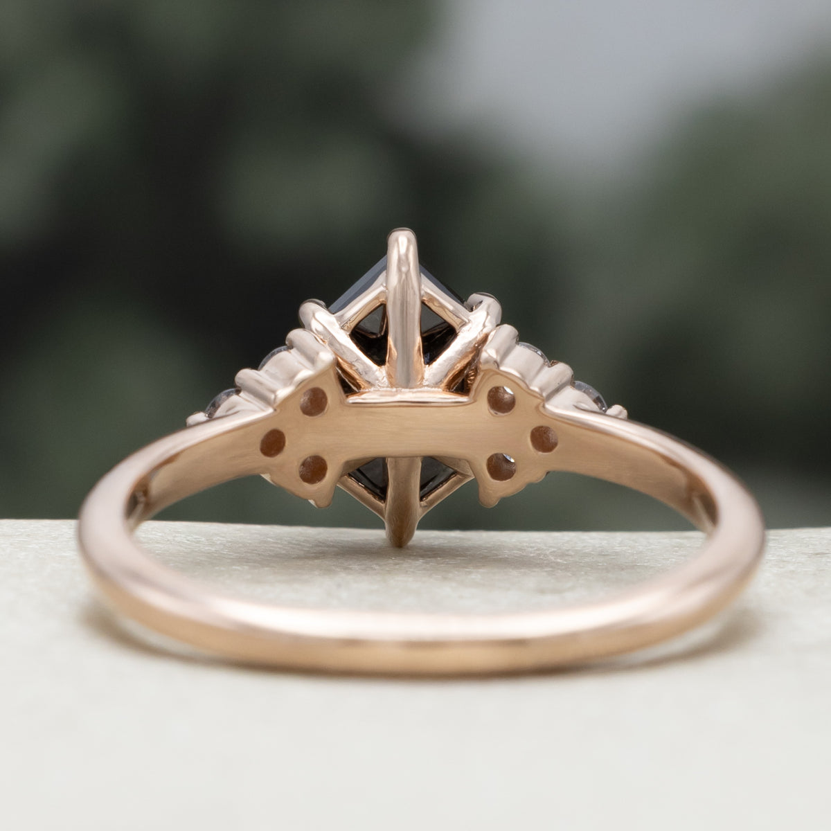 "Octavia" - Elongated Hexagon Rosecut Salt & Pepper Diamond Engagement Ring & Tracer-Staghead Designs