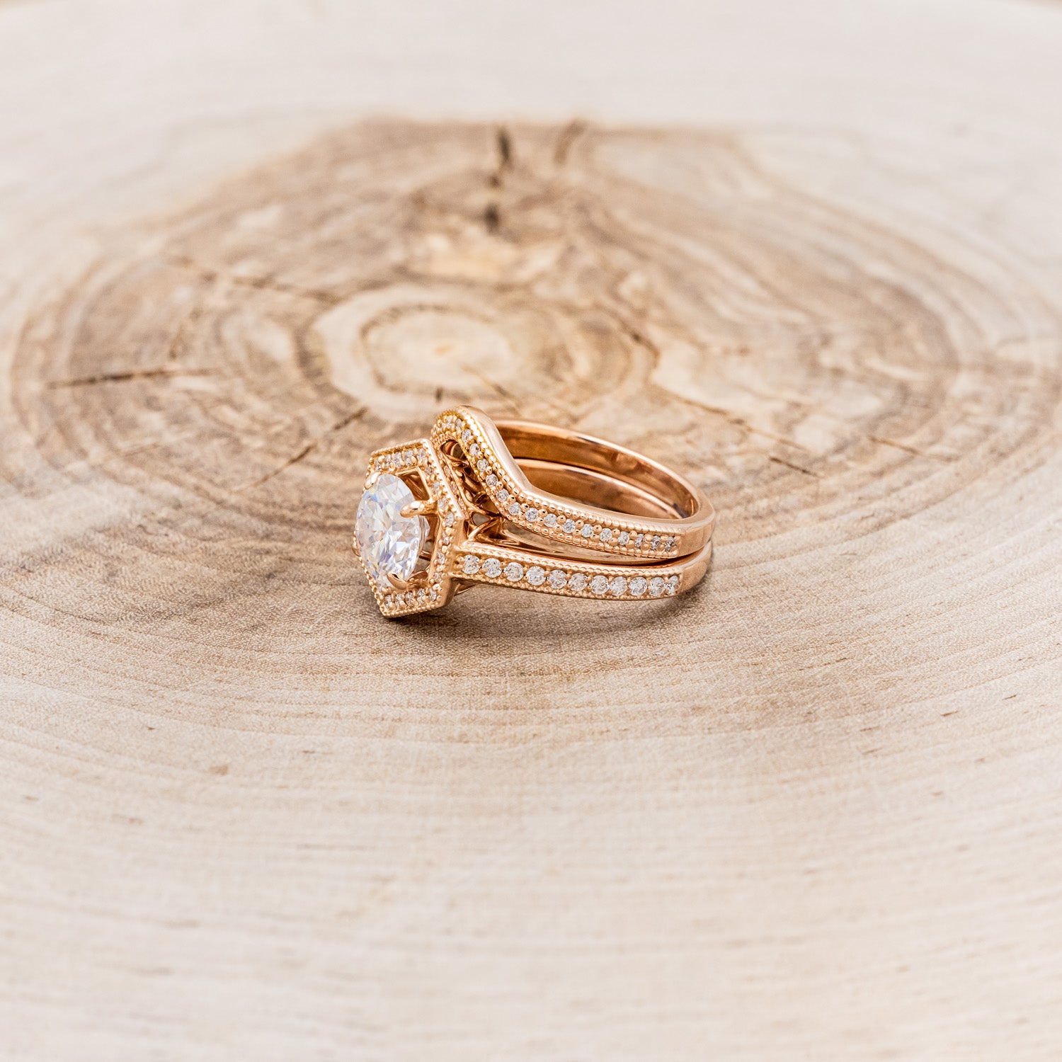 "ODESSA" - ROUND CUT MOISSANITE ENGAGEMENT RING WITH DIAMOND ACCENTS & TRACER-3