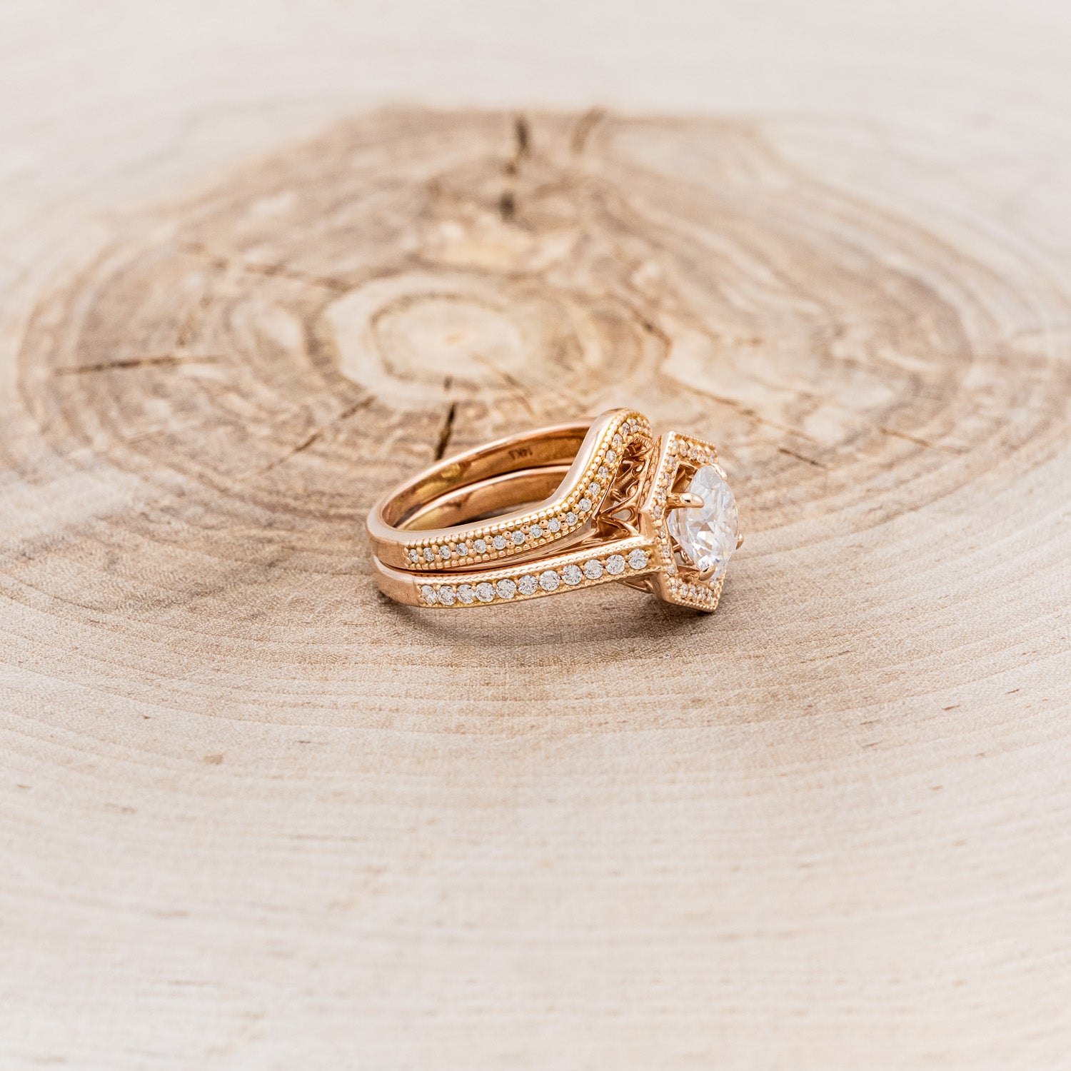 "ODESSA" - ROUND CUT MOISSANITE ENGAGEMENT RING WITH DIAMOND ACCENTS & TRACER-2