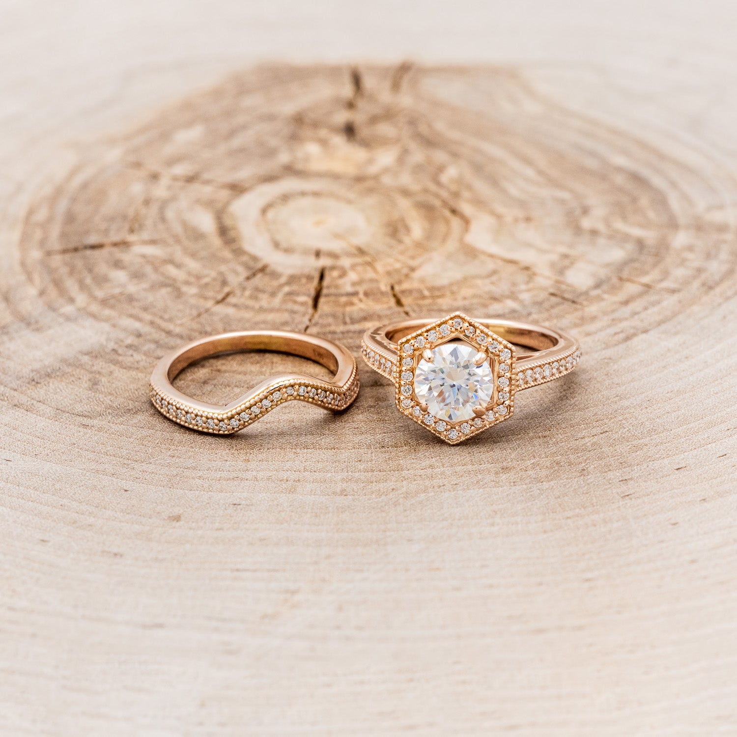 "ODESSA" - ROUND CUT MOISSANITE ENGAGEMENT RING WITH DIAMOND ACCENTS & TRACER-6