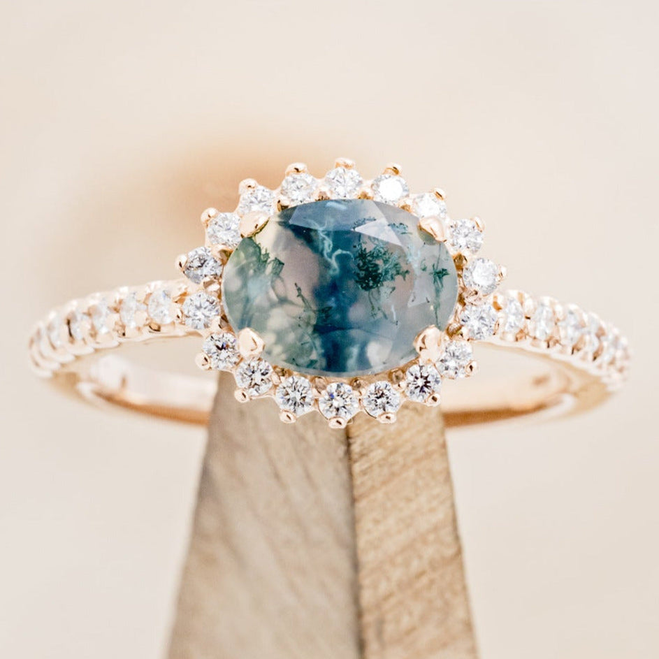 "WHIMSY" - OVAL-SHAPED MOSS AGATE ENGAGEMENT RING WITH DIAMOND ACCENTS & TRACER-6