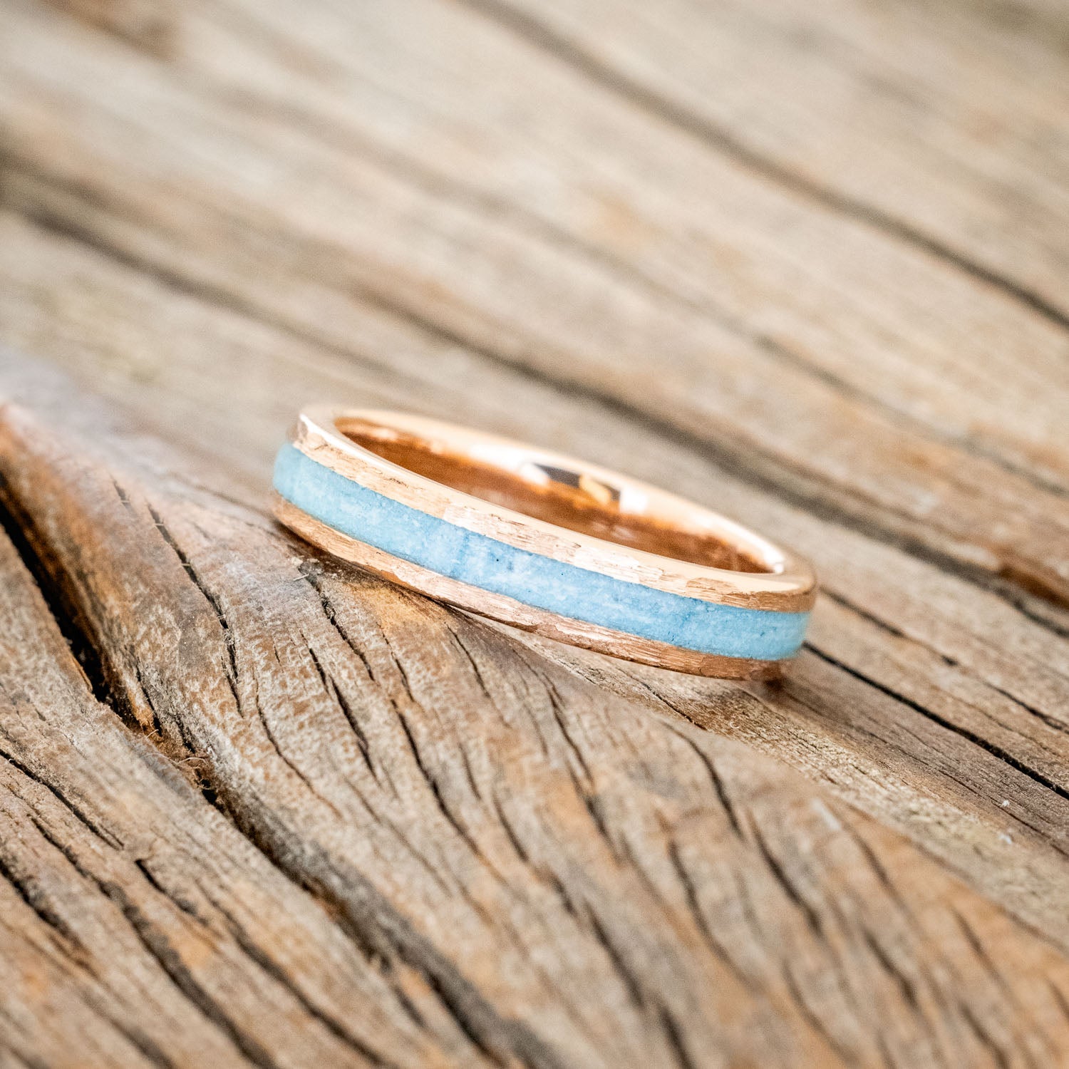 "PERENNA" - TURQUOISE STACKING BAND WITH HAMMERED FINISH-5