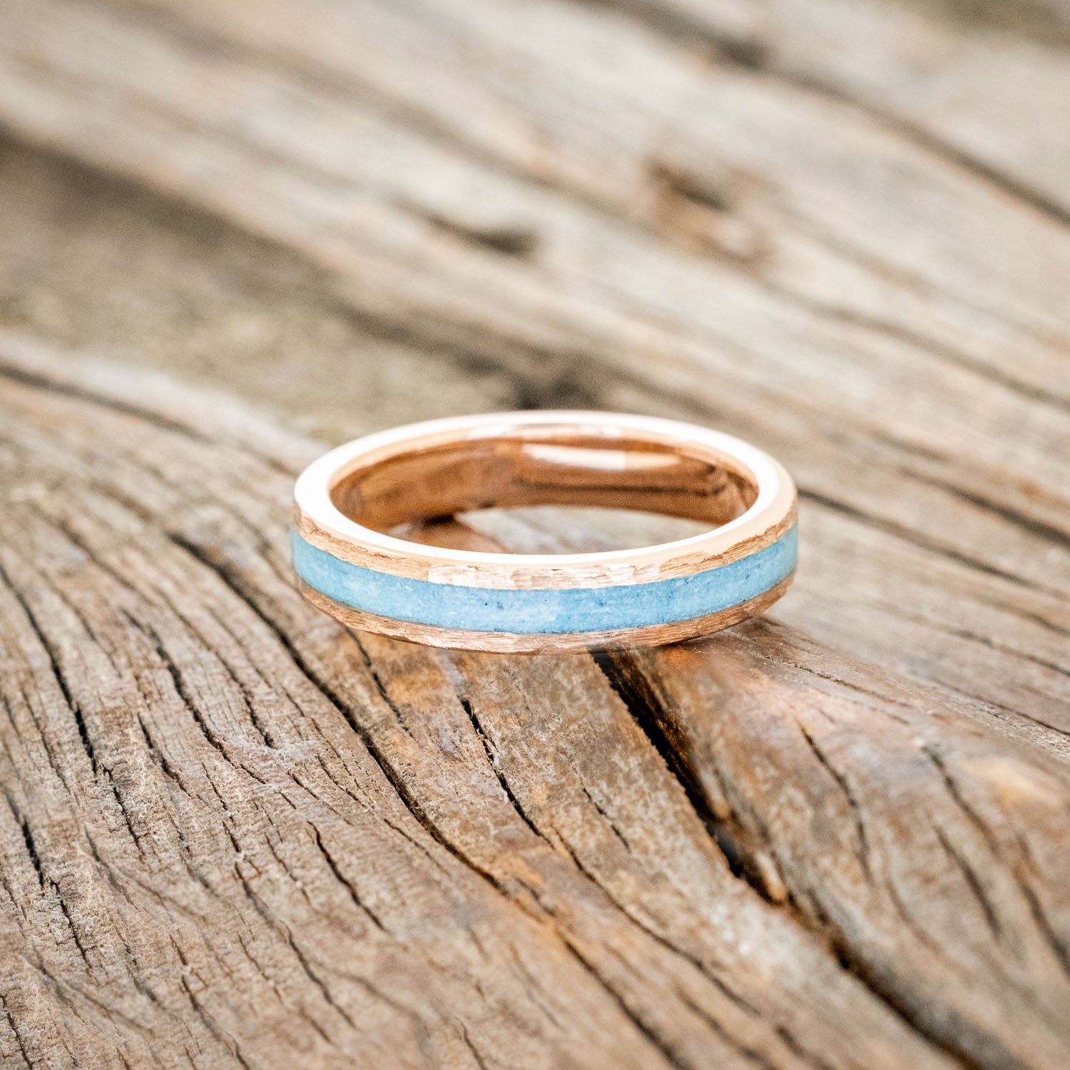 "PERENNA" - TURQUOISE STACKING BAND WITH HAMMERED FINISH-6