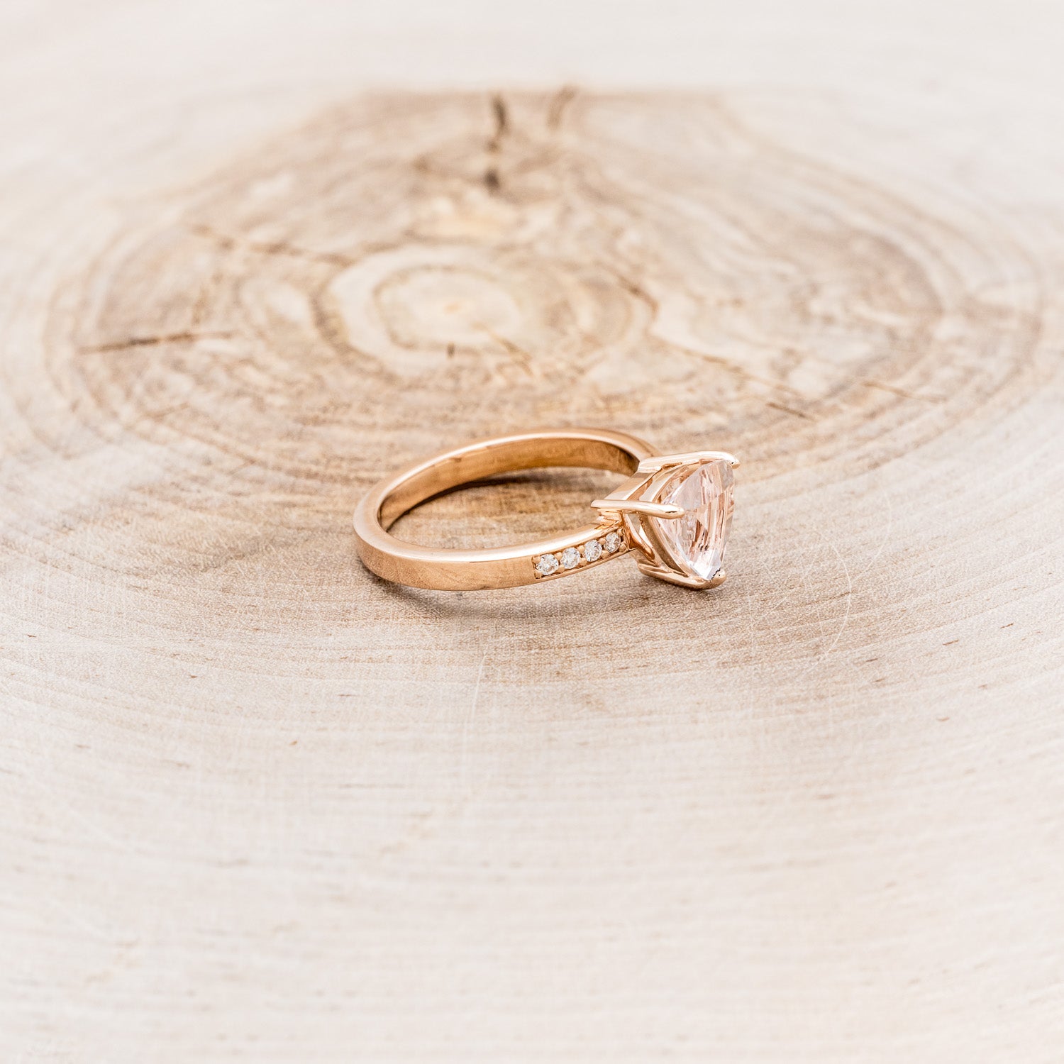 "PIPER" - TRILLION CUT ROSE QUARTZ ENGAGEMENT RING WITH DIAMOND ACCENTS-2