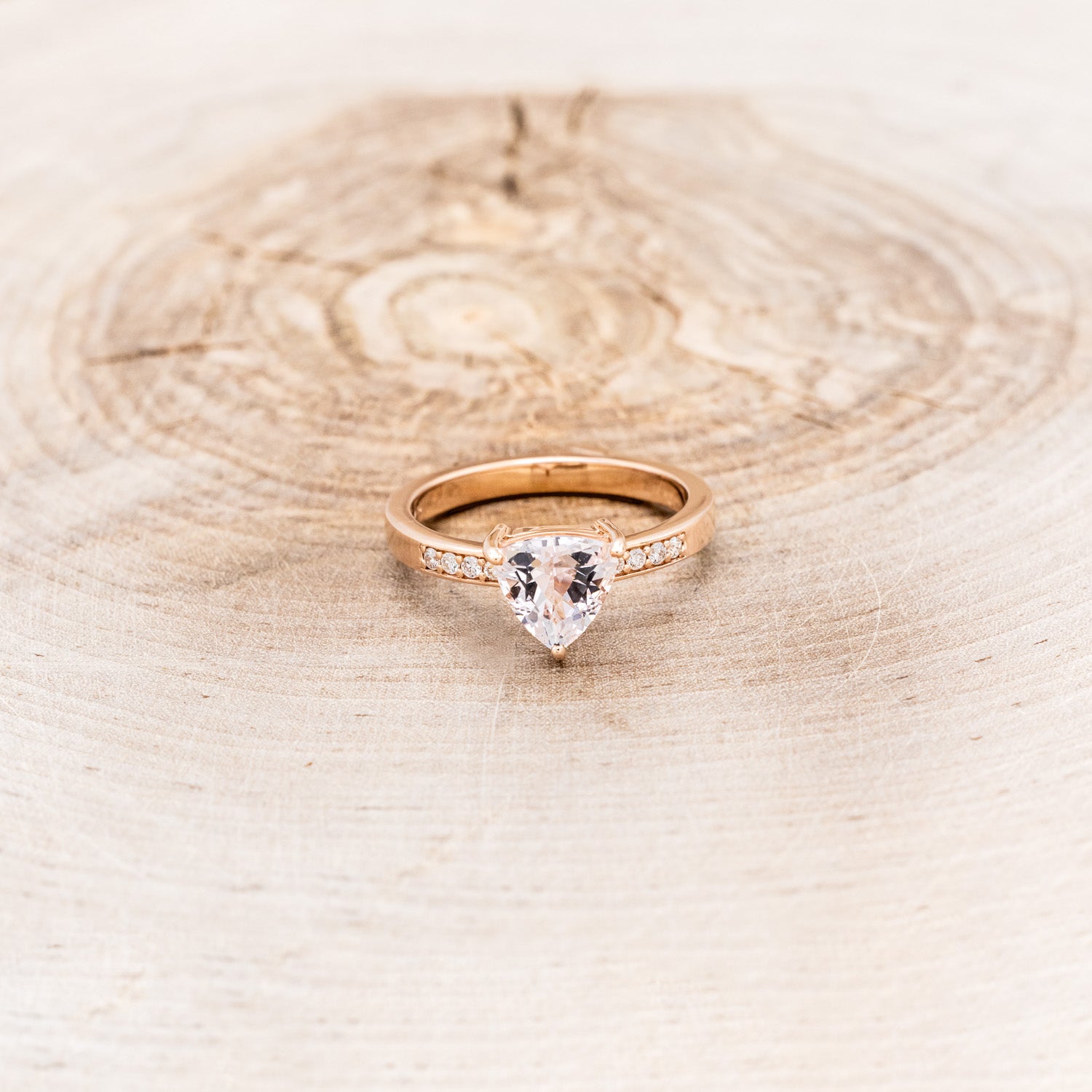 "PIPER" - TRILLION CUT ROSE QUARTZ ENGAGEMENT RING WITH DIAMOND ACCENTS-4