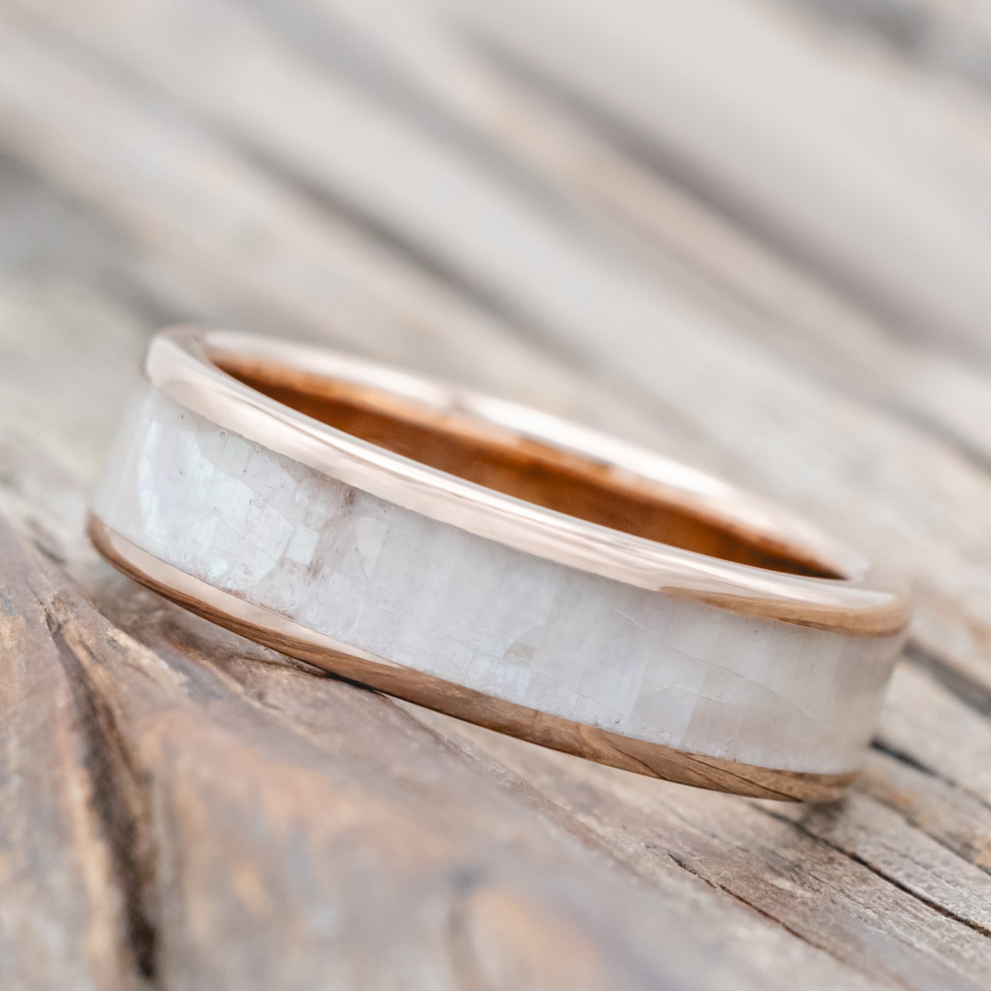 "RAINIER" - MOTHER OF PEARL WEDDING RING-Staghead Designs