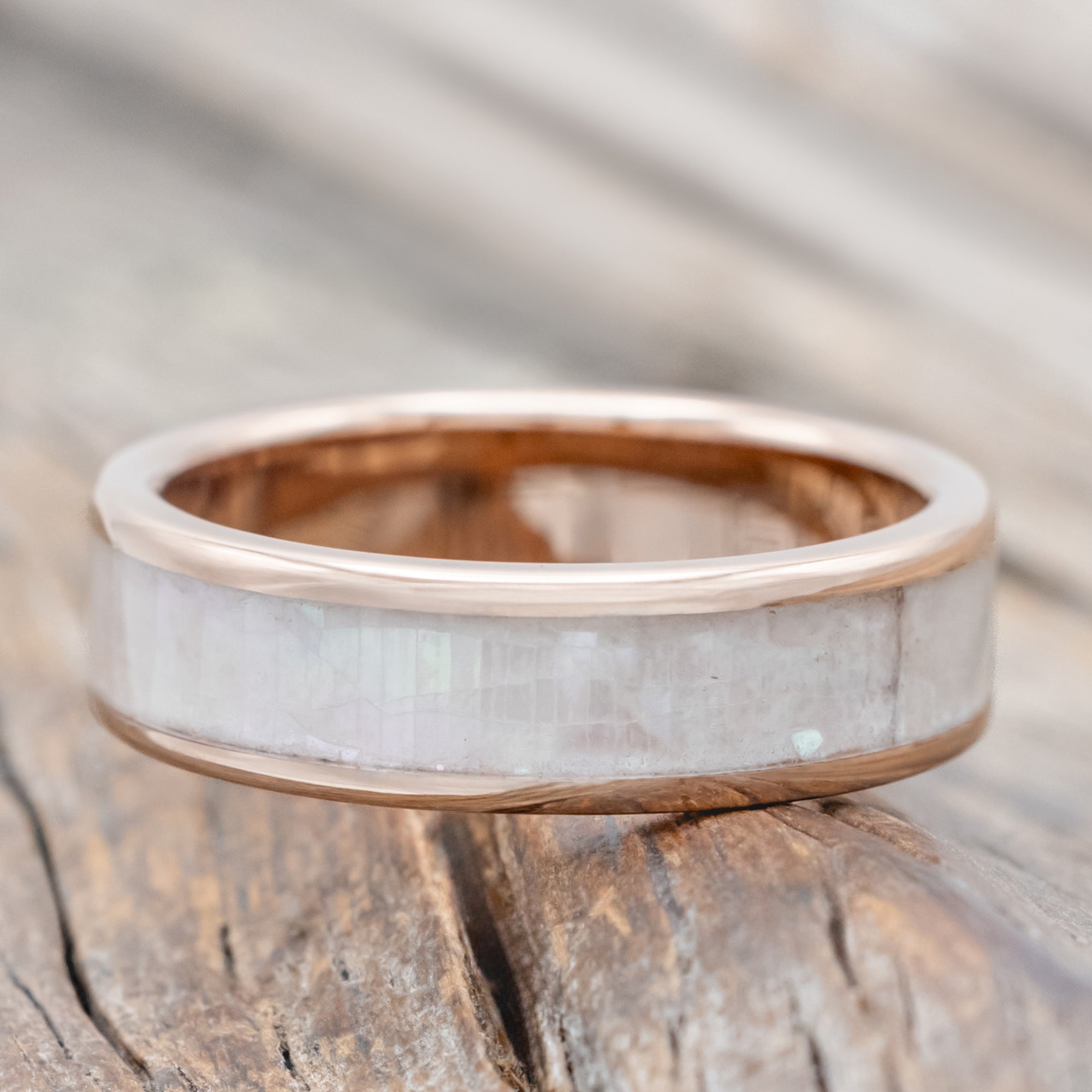 "RAINIER" - MOTHER OF PEARL WEDDING RING-Staghead Designs