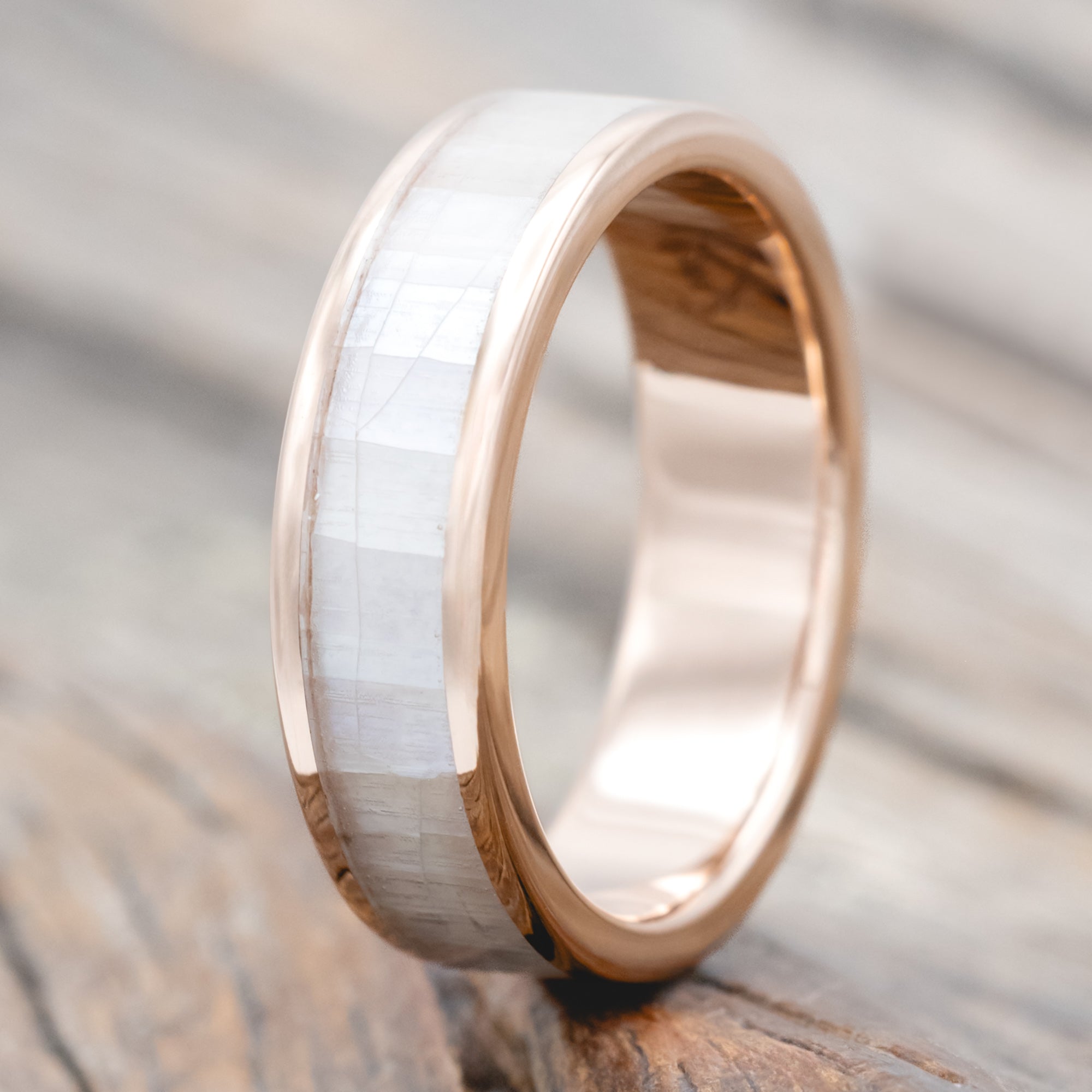 "RAINIER" - MOTHER OF PEARL WEDDING RING-Staghead Designs