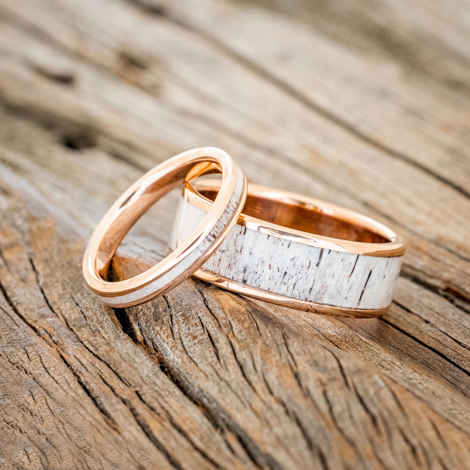 "RAINIER" - MATCHING SET OF ANTLER WEDDING BANDS-36