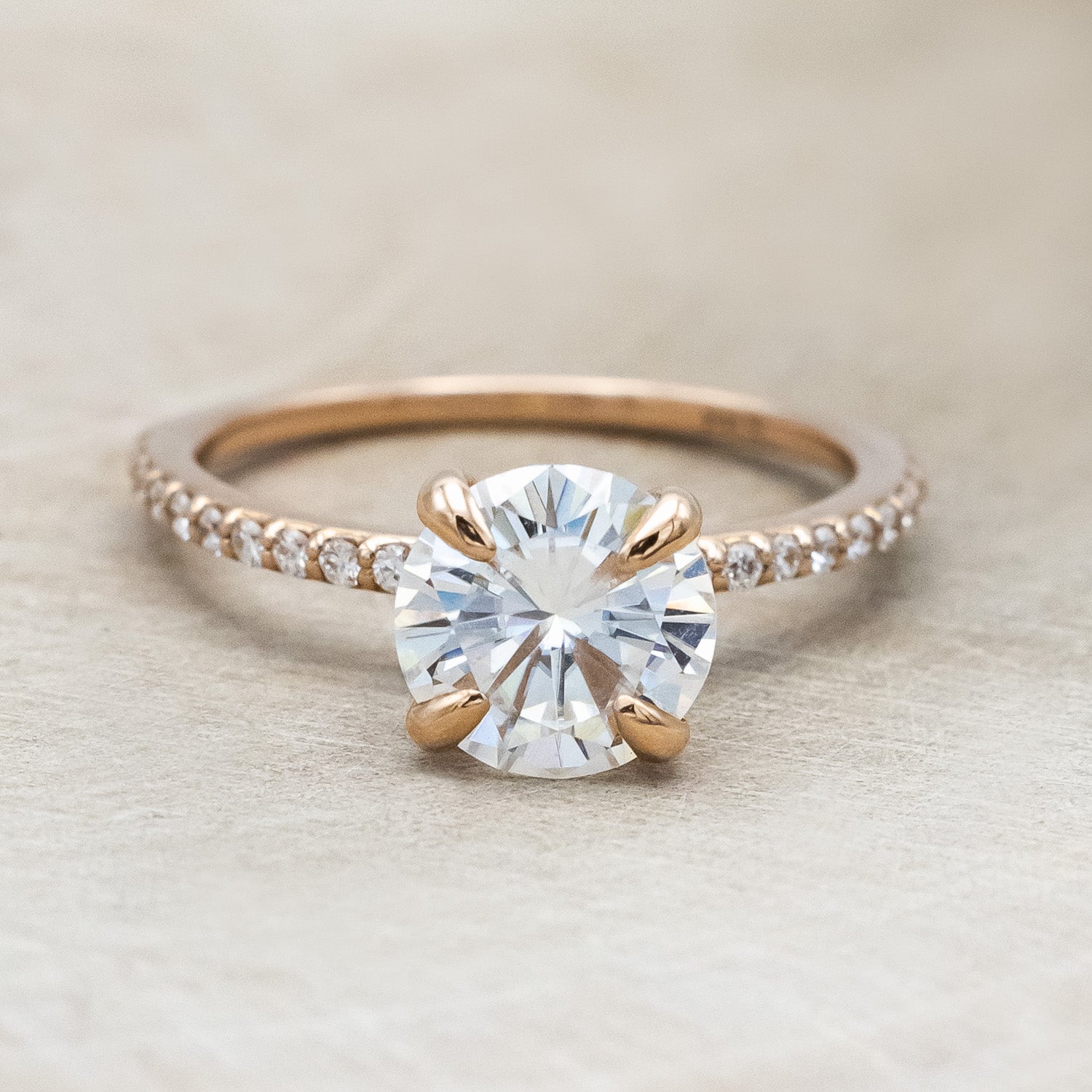 "RAMONA" - (2ct) 4 PRONG ROUND CUT MOISSANITE ENGAGEMENT RING WITH DIAMOND ACCENTS