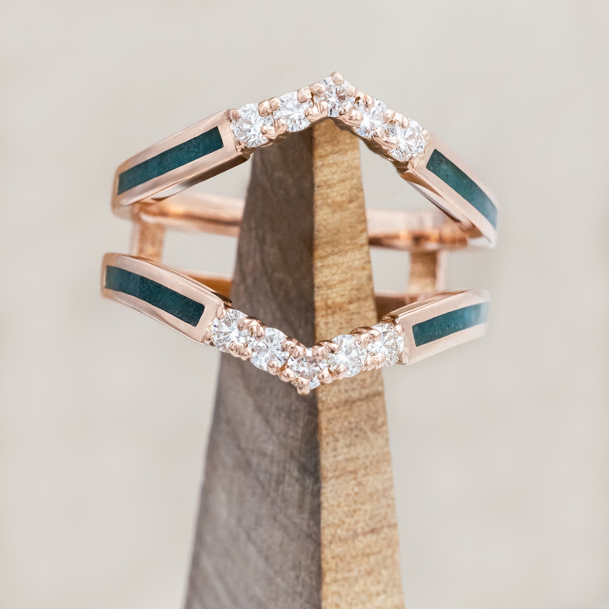 "RAYA" - MARQUISE CABOCHON CUT TURQUOISE ENGAGEMENT RING WITH DIAMOND ACCENTS & CRUSHED CHRYSOCOLLA RING GUARD-Staghead Designs