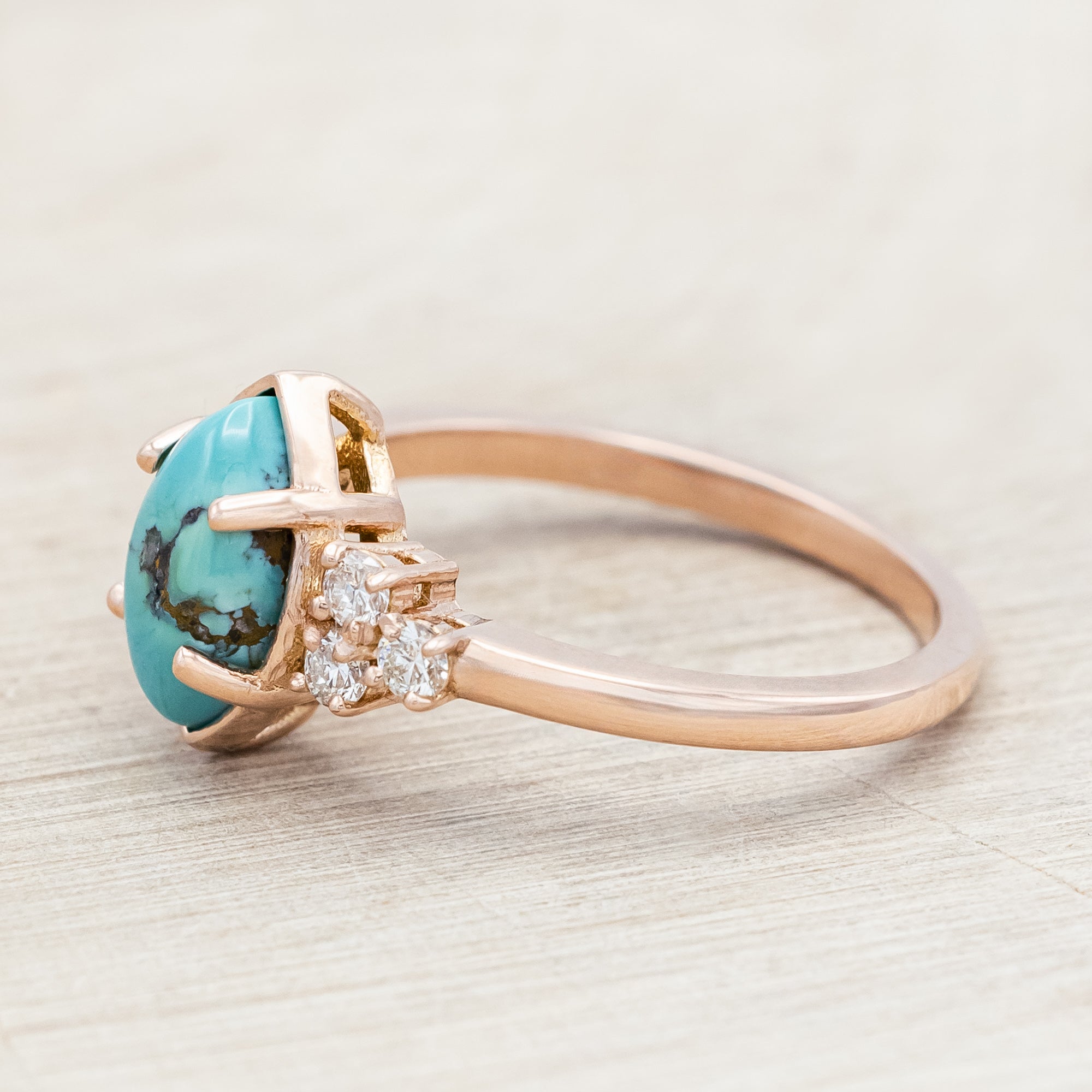 "RAYA" - MARQUISE CABOCHON CUT TURQUOISE ENGAGEMENT RING WITH DIAMOND ACCENTS & RING GUARD-Staghead Designs