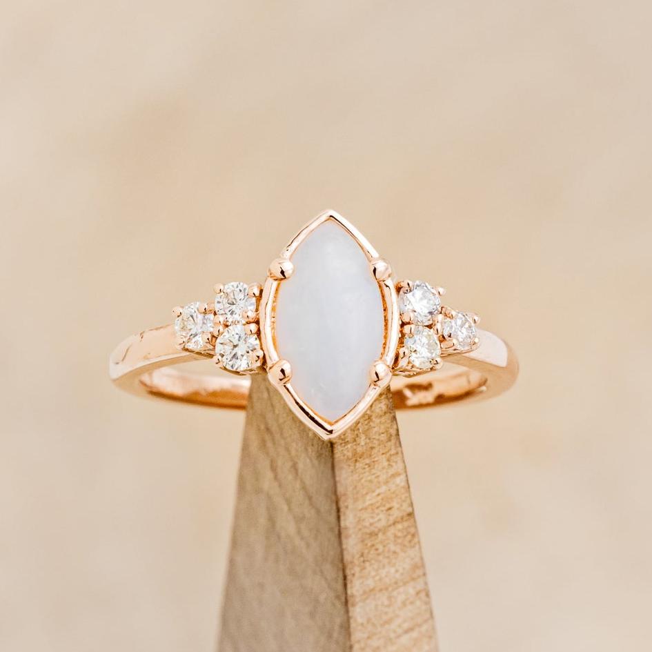 "RAYA" - MARQUISE OPAL ENGAGEMENT RING WITH DIAMOND ACCENTS & FIRE & ICE OPAL INLAY RING GUARD-25