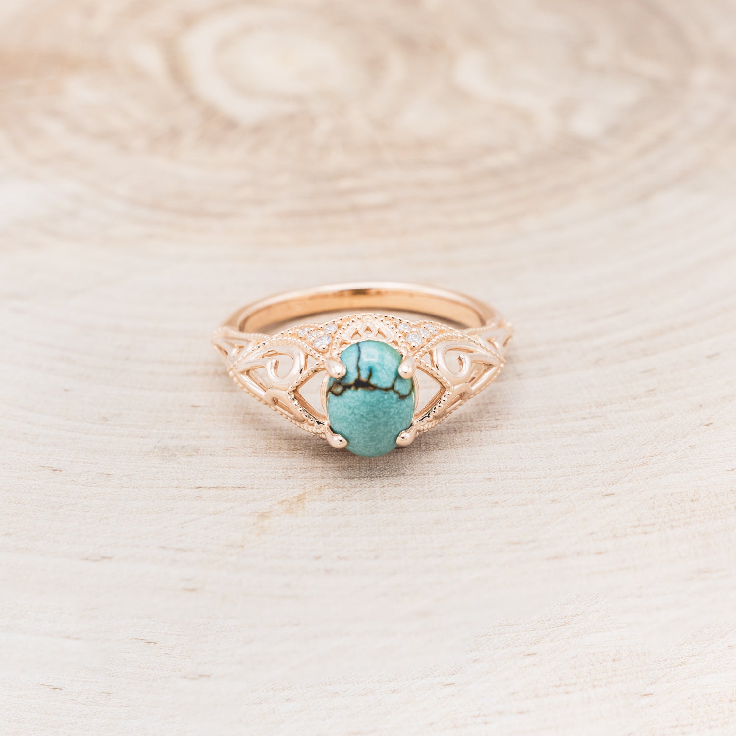 "RELICA" - OVAL TURQUOISE ENGAGEMENT RING WITH DIAMOND ACCENTS-4