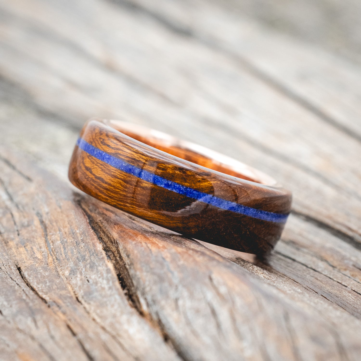 "REMMY" - IRONWOOD & LAPIS LAZULI INLAY WEDDING BAND-Staghead Designs