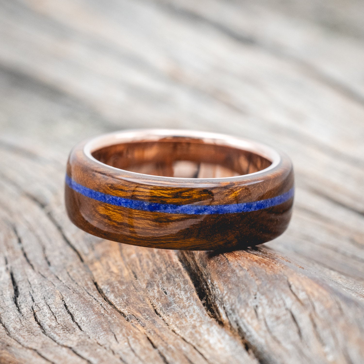 "REMMY" - IRONWOOD & LAPIS LAZULI INLAY WEDDING BAND-Staghead Designs