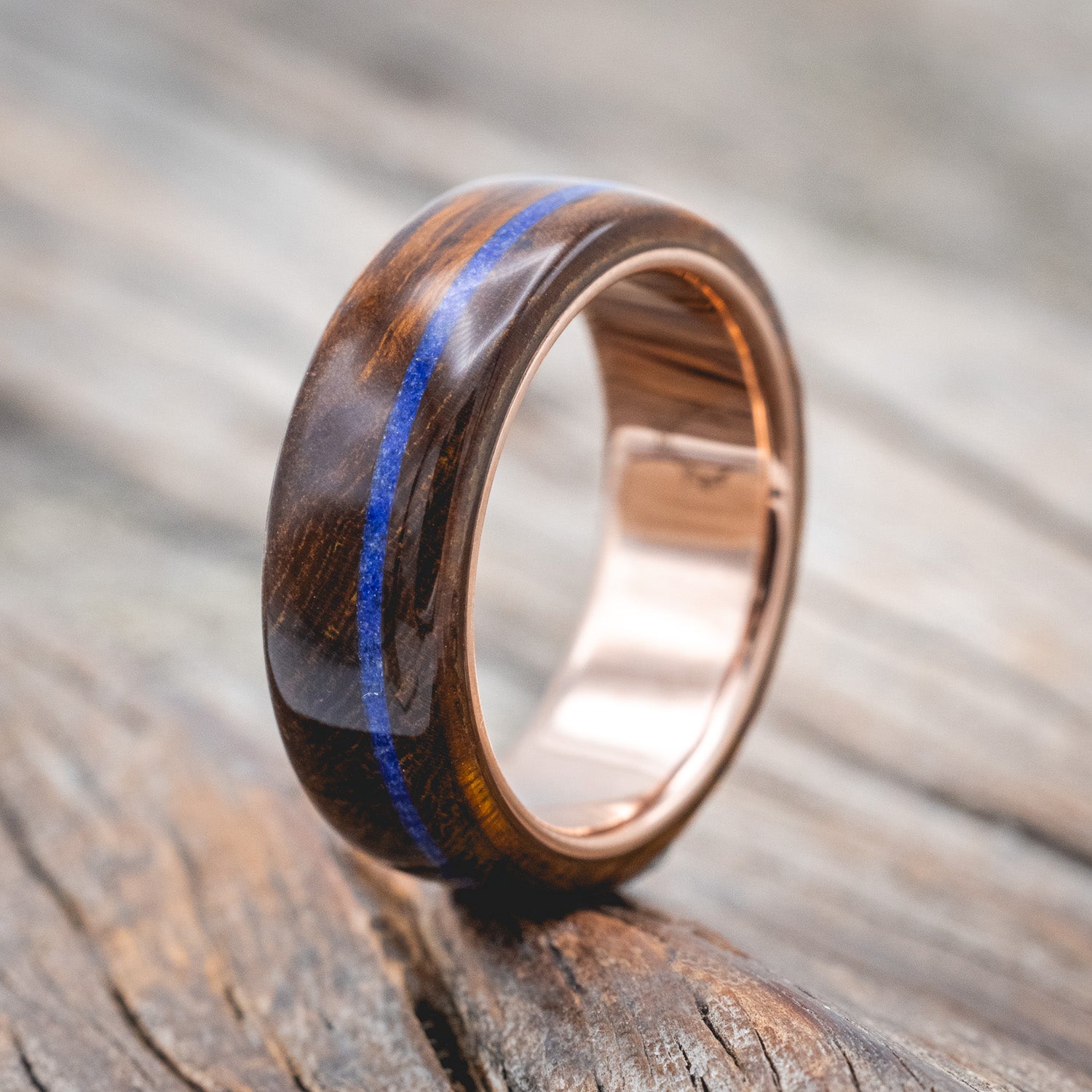 "REMMY" - IRONWOOD & LAPIS LAZULI INLAY WEDDING BAND-Staghead Designs
