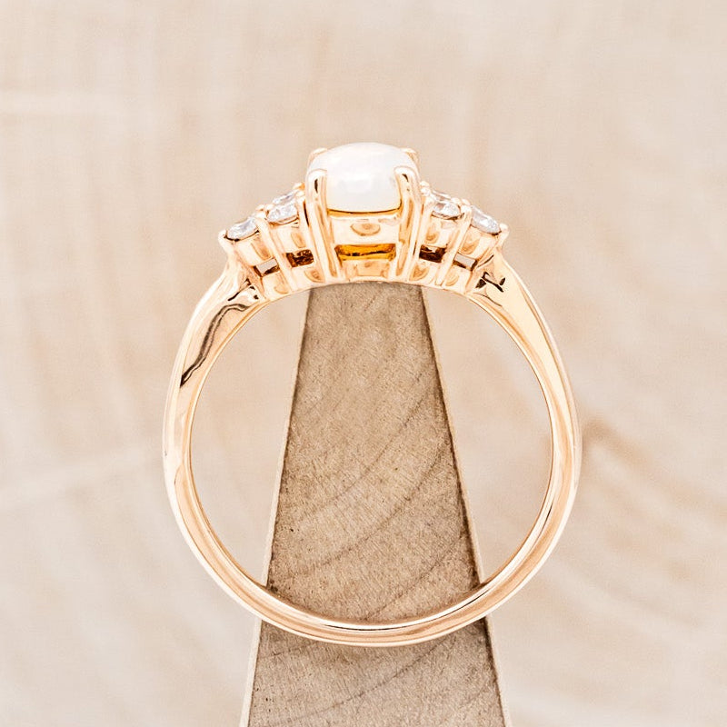 "RHEA" - OVAL WHITE OPAL ENGAGEMENT RING WITH DIAMOND ACCENTS-6