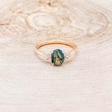 "RHEA" - OVAL MOSS AGATE ENGAGEMENT RING WITH DIAMOND ACCENTS - READY TO SHIP