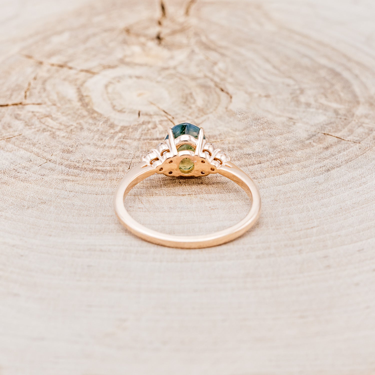 "RHEA" - OVAL MOSS AGATE ENGAGEMENT RING WITH DIAMOND ACCENTS - EXPEDITED-5