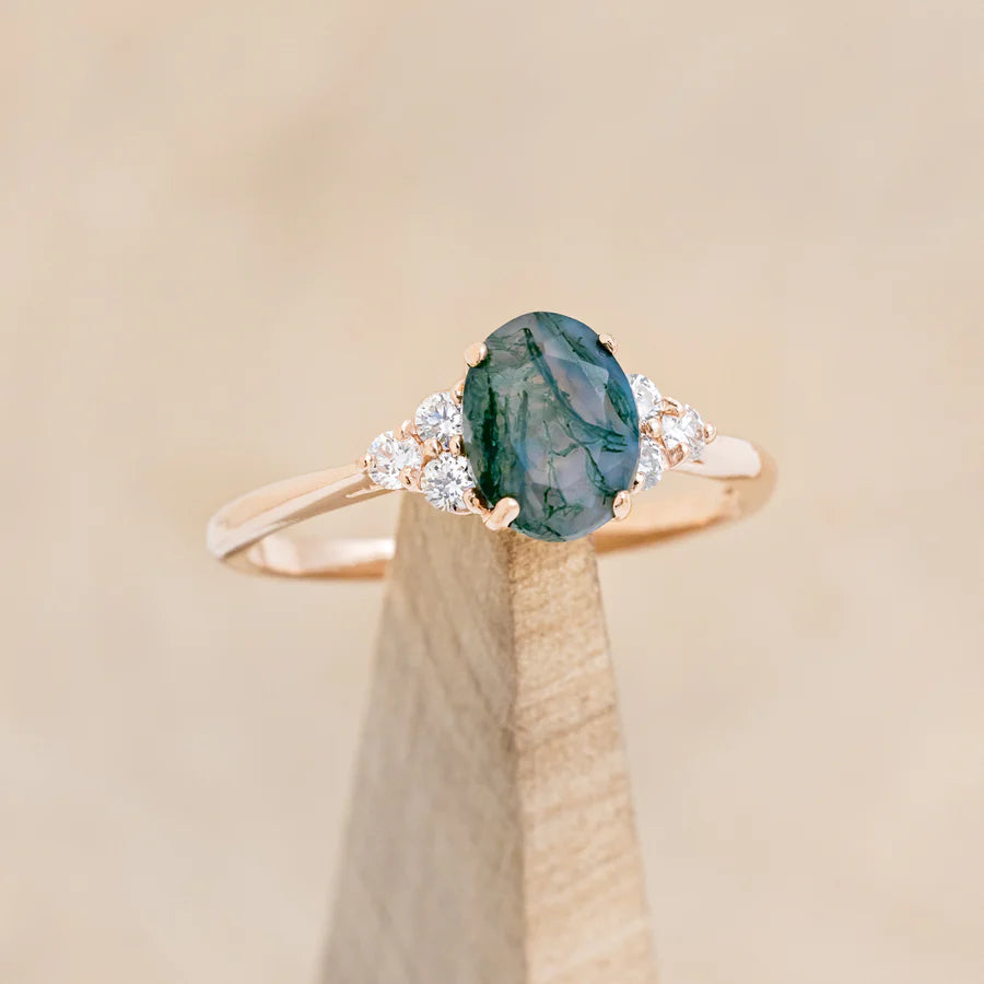 "RHEA" - OVAL CUT ENGAGEMENT RING WITH DIAMOND ACCENTS-Staghead Designs