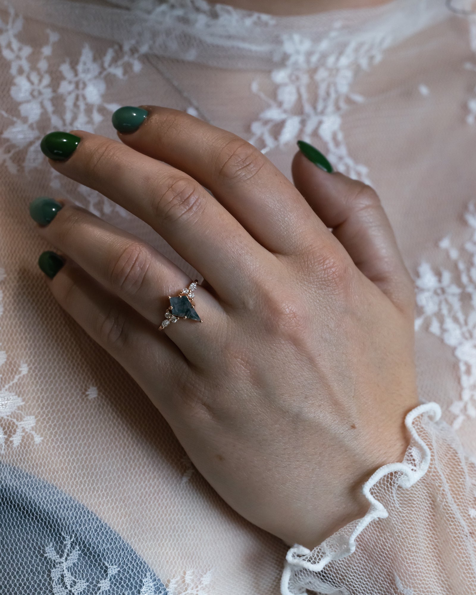 "SAGE" - KITE CUT ENGAGEMENT RING WITH DIAMOND ACCENTS & TRACERS-Staghead Designs