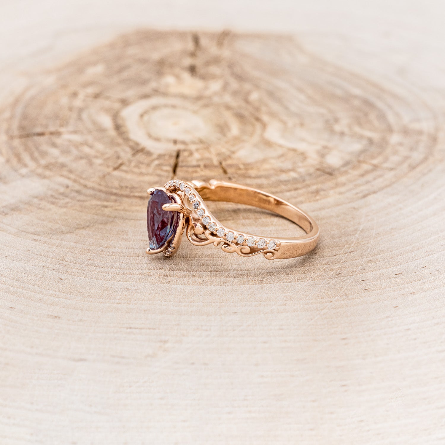 "SCARLET" - PEAR-SHAPED LAB-GROWN ALEXANDRITE ENGAGEMENT RING WITH DIAMOND ACCENTS-3