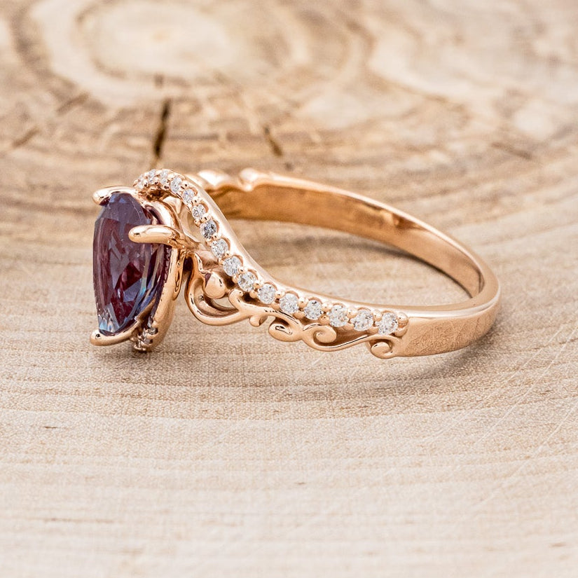 "SCARLET" - PEAR-SHAPED LAB-GROWN ALEXANDRITE ENGAGEMENT RING WITH DIAMOND ACCENTS-3