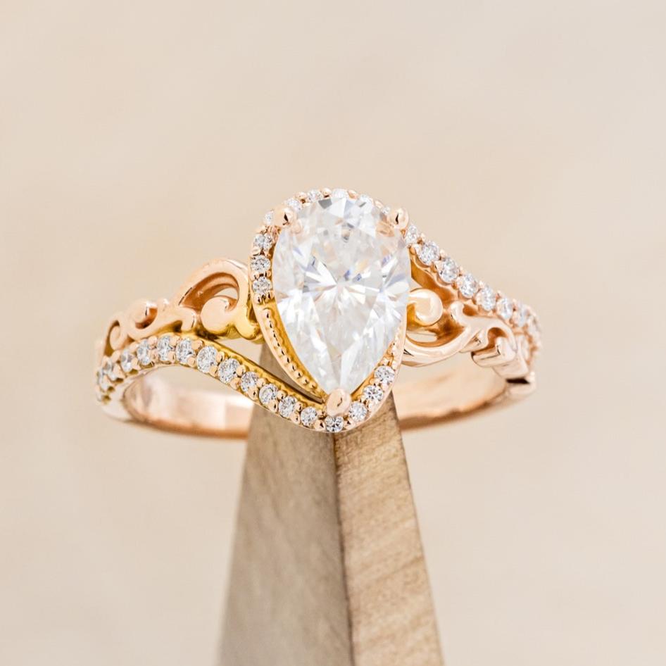 "SCARLET" - PEAR-SHAPED MOISSANITE ENGAGEMENT RING WITH DIAMOND ACCENTS-7