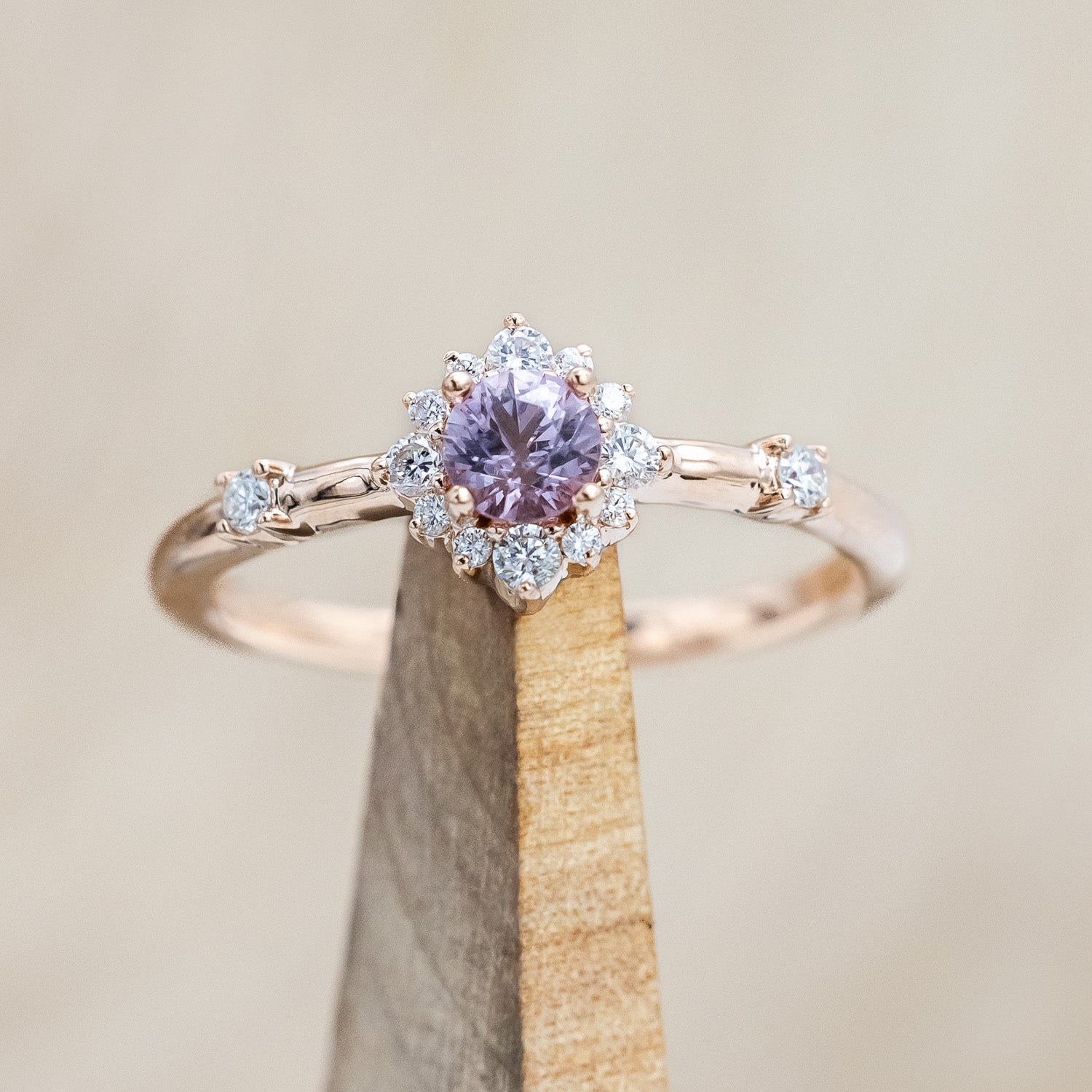 ONE-OF-A-KIND - "STARLA" - ROUND CUT DRAGON GARNET ENGAGEMENT RING WITH DIAMOND ACCENTS-Staghead Designs