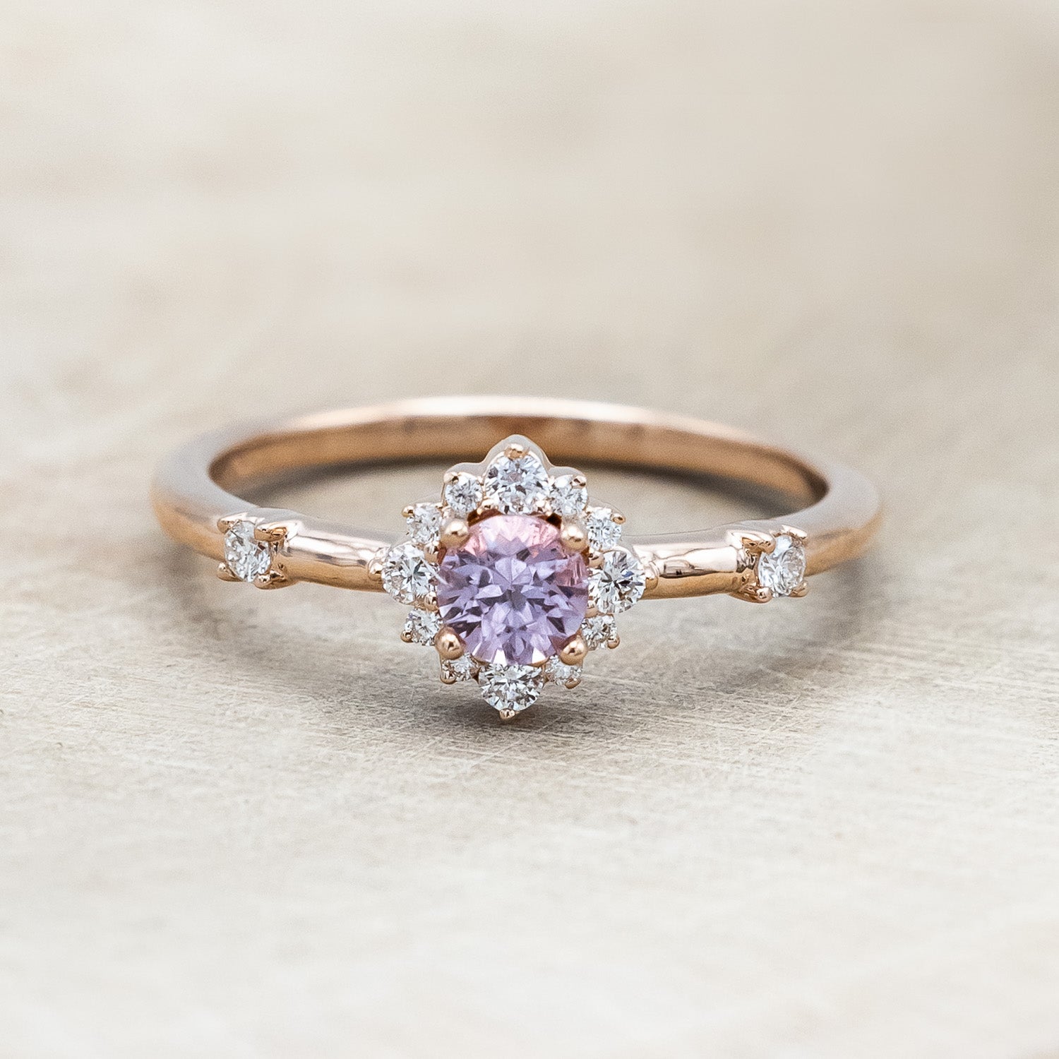 ONE-OF-A-KIND - "STARLA" - ROUND CUT DRAGON GARNET ENGAGEMENT RING WITH DIAMOND ACCENTS-Staghead Designs