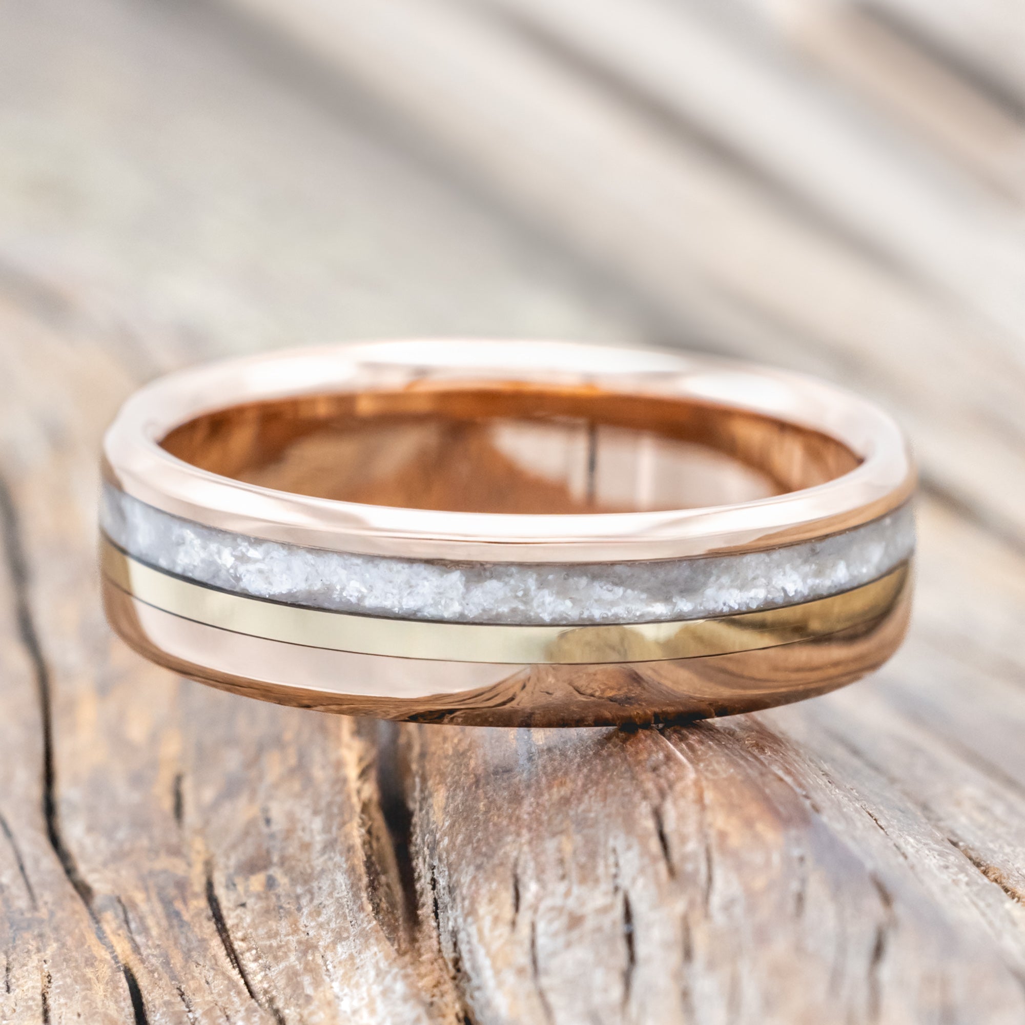 "TANNER" - DIAMOND DUST & 14K GOLD INLAY WEDDING BAND-Staghead Designs