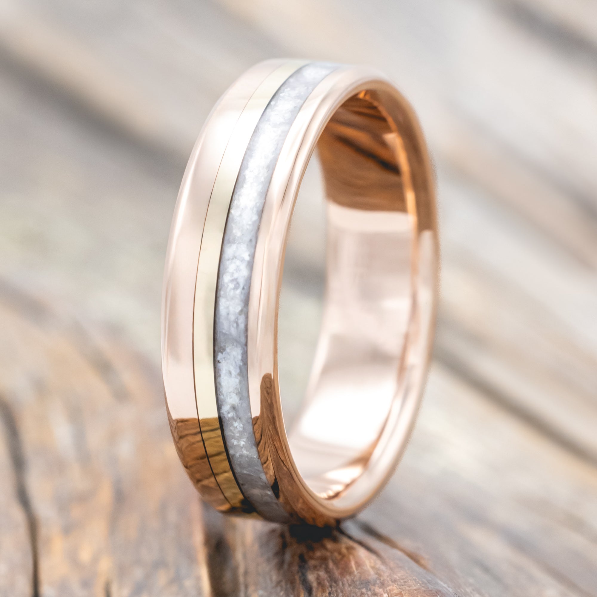 "TANNER" - DIAMOND DUST & 14K GOLD INLAY WEDDING BAND-Staghead Designs