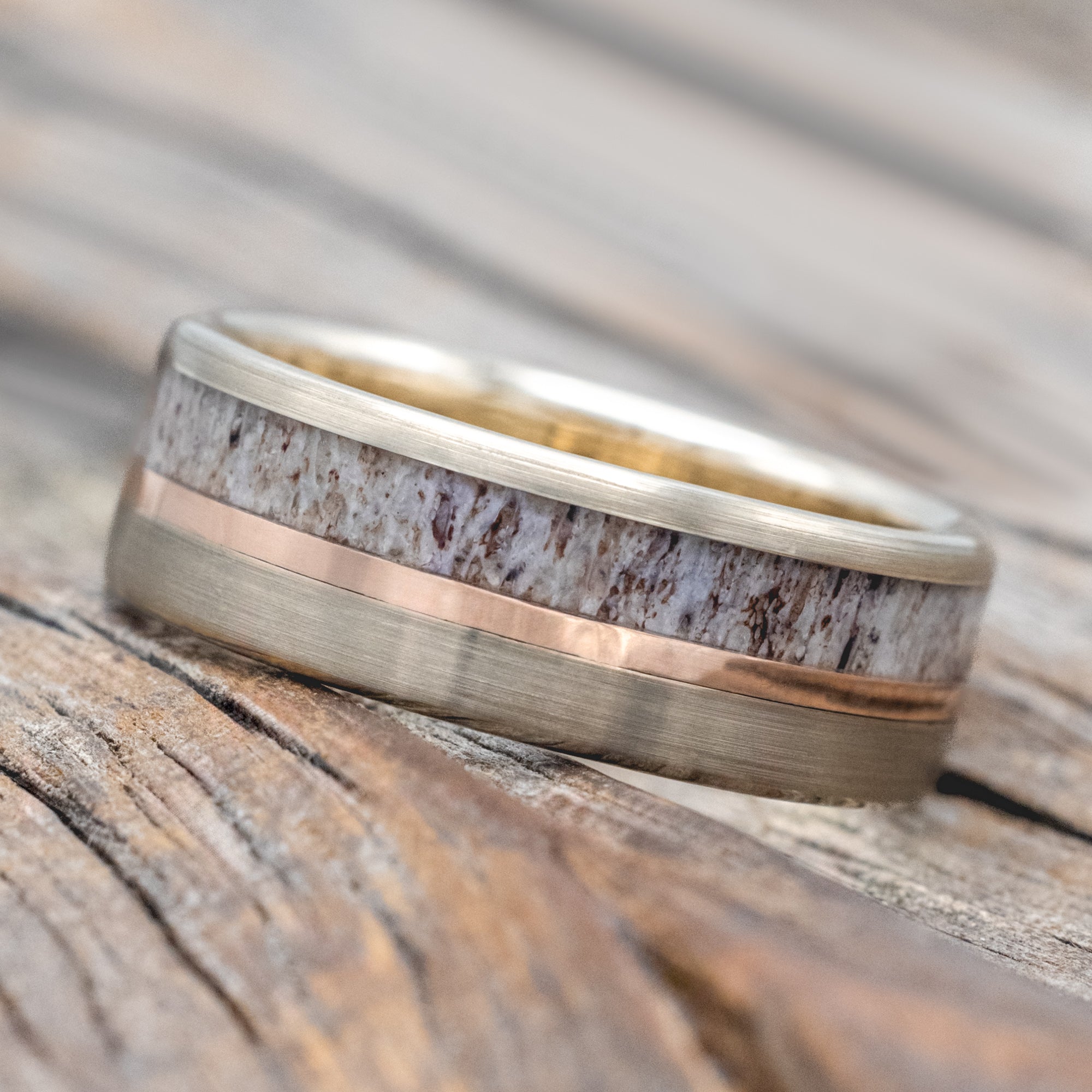 "TANNER" - ELK ANTLER & 14K GOLD INLAY WEDDING BAND-Staghead Designs