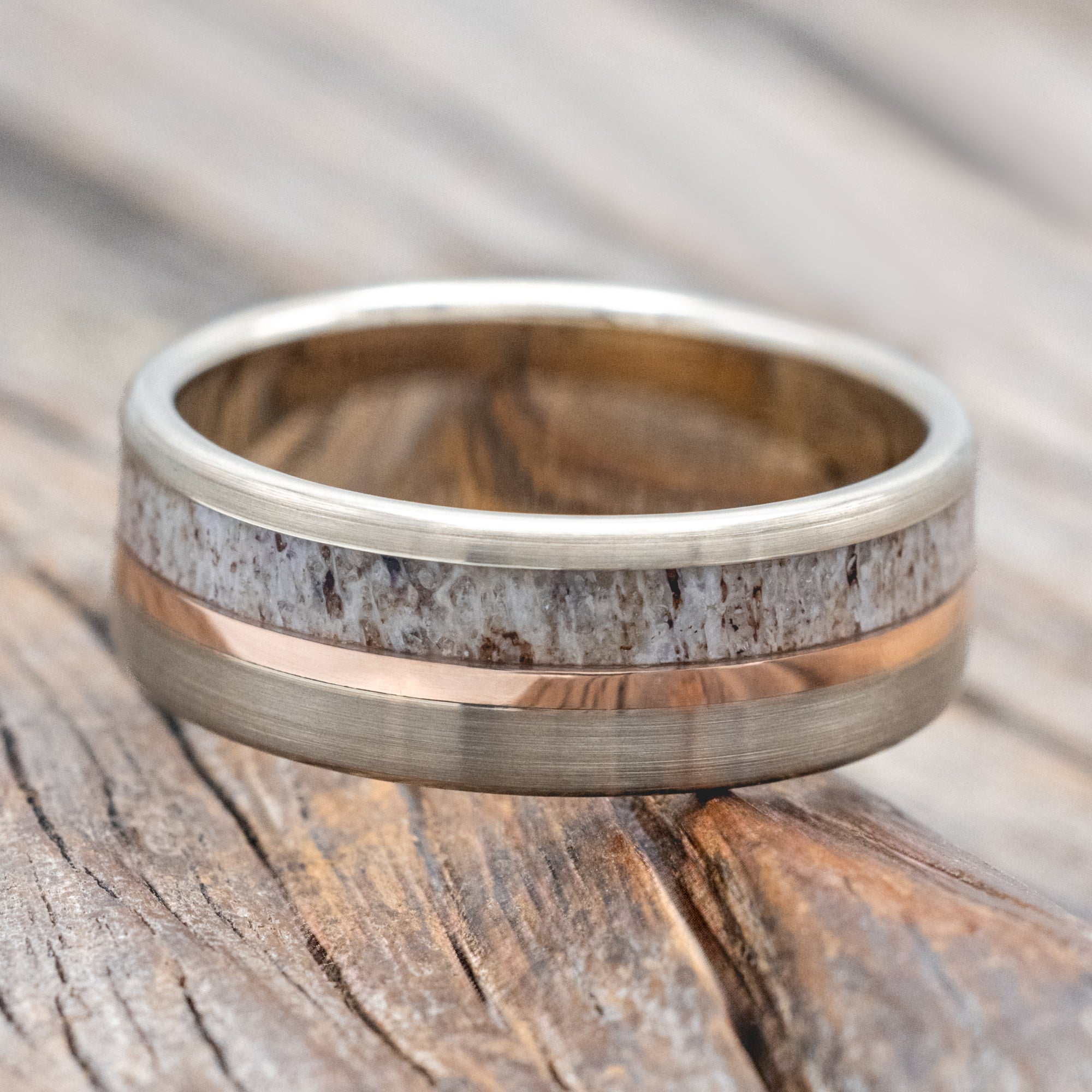 "TANNER" - ELK ANTLER & 14K GOLD INLAY WEDDING BAND-Staghead Designs