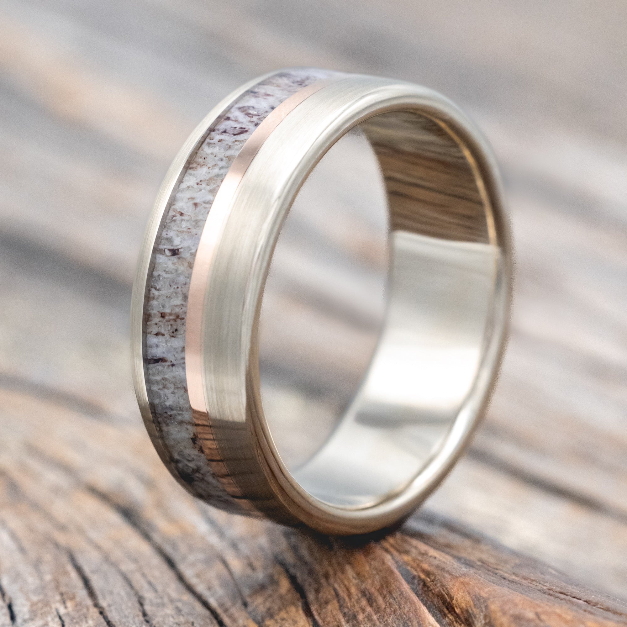 "TANNER" - ELK ANTLER & 14K GOLD INLAY WEDDING BAND-Staghead Designs