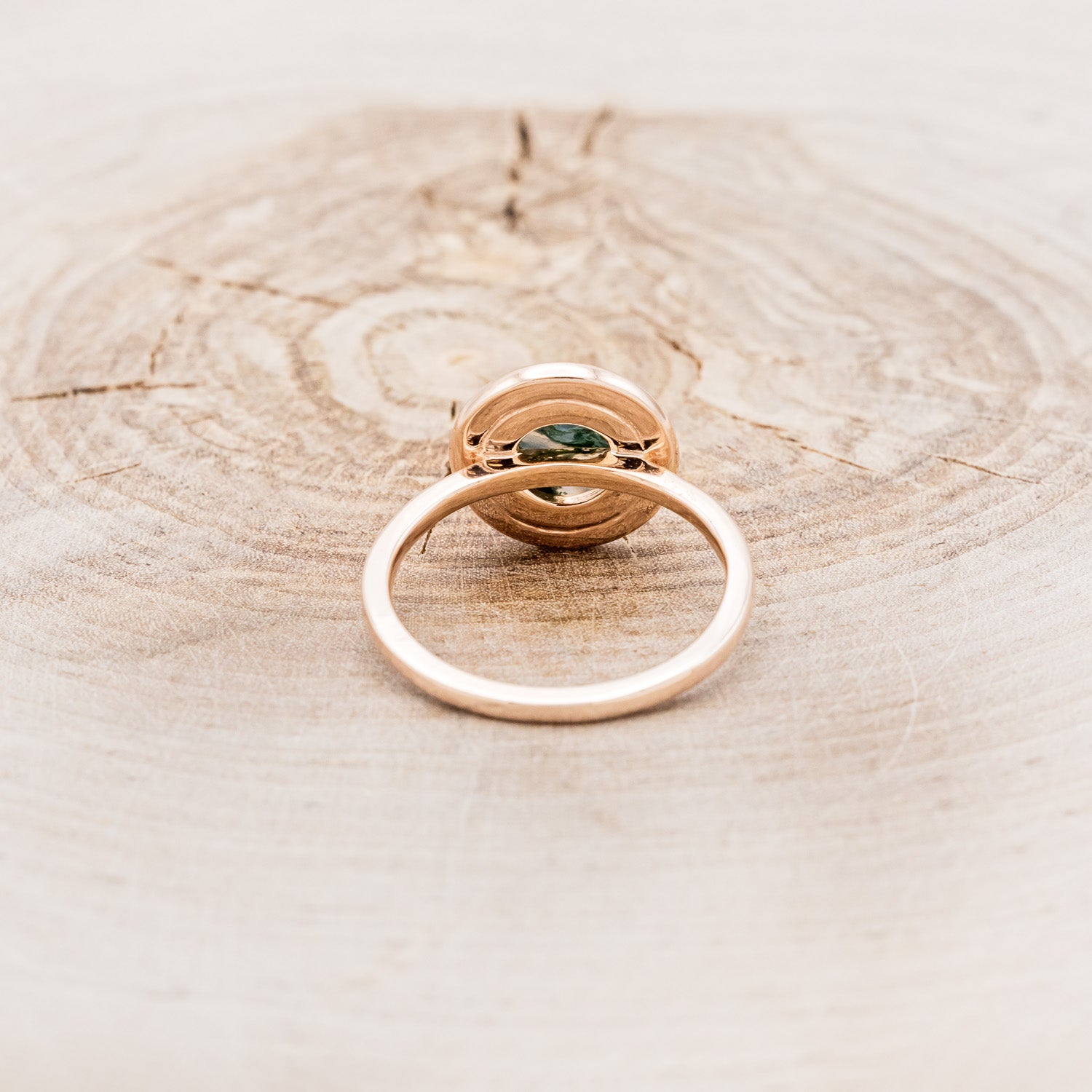 "TERRA" - ROUND CUT MOSS AGATE ENGAGEMENT RING WITH DIAMOND HALO-5