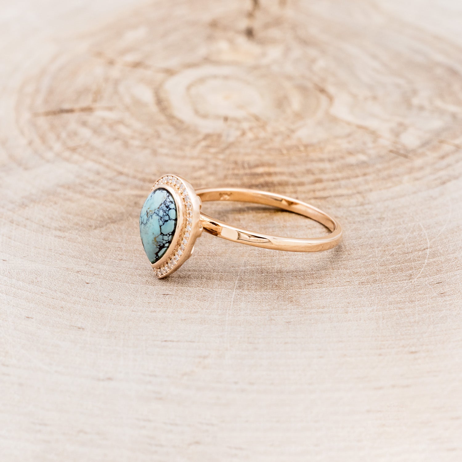 "TERRA" - PEAR-SHAPED TURQUOISE ENGAGEMENT RING WITH DIAMOND HALO - EXPEDITED-9