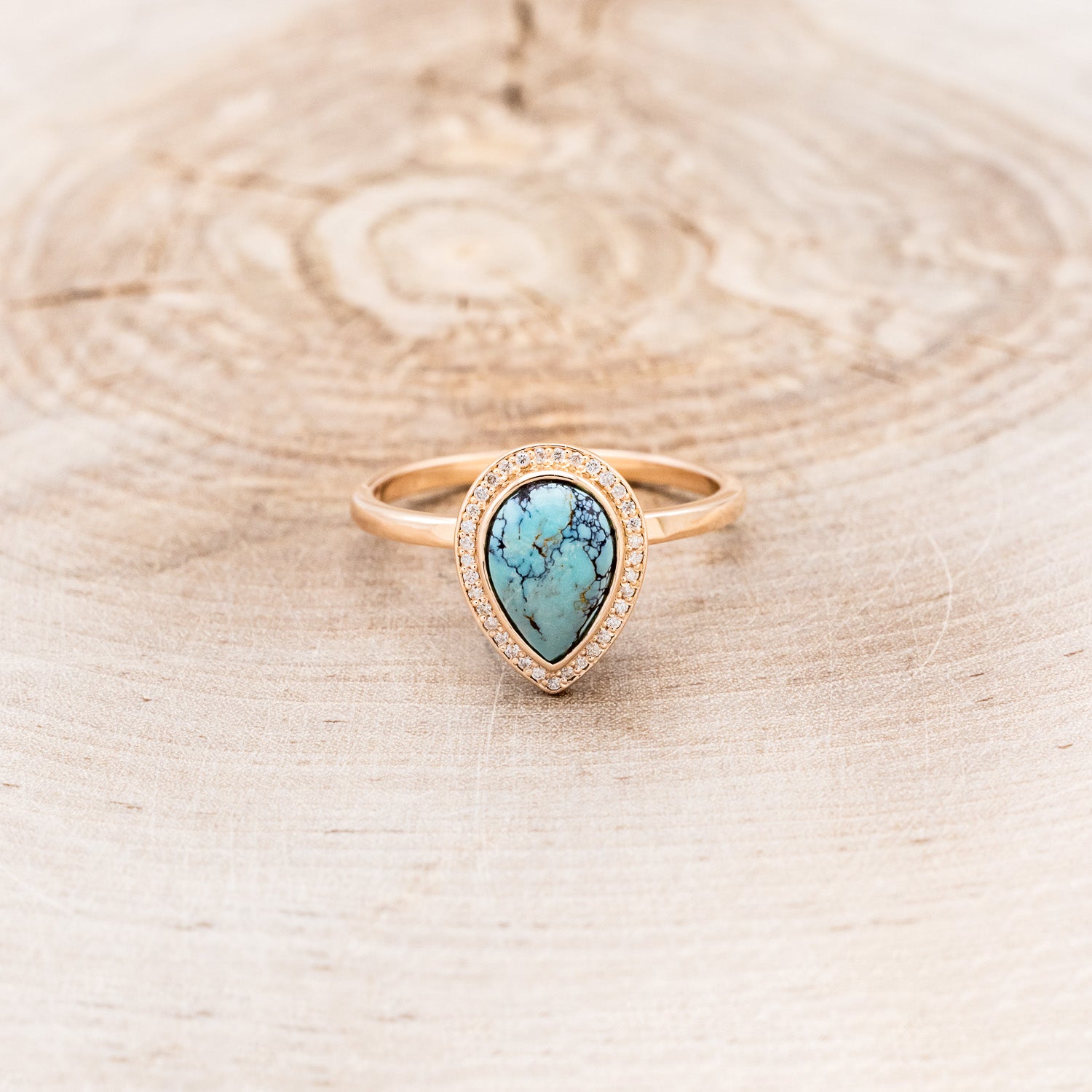 "TERRA" - PEAR-SHAPED TURQUOISE ENGAGEMENT RING WITH DIAMOND HALO - EXPEDITED-10
