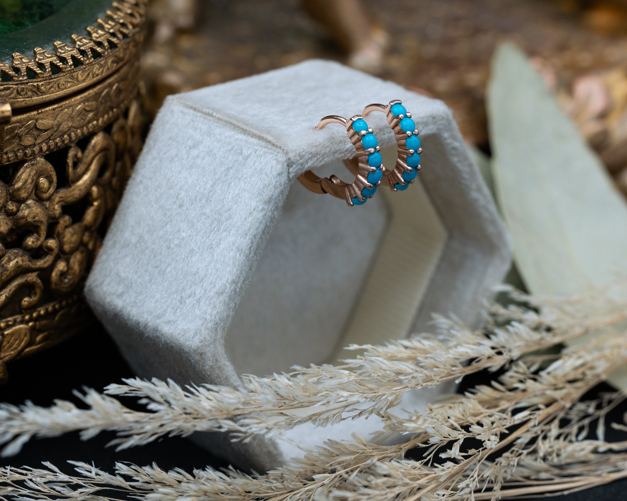 TURQUOISE HUGGIE HOOP EARRINGS-Staghead Designs