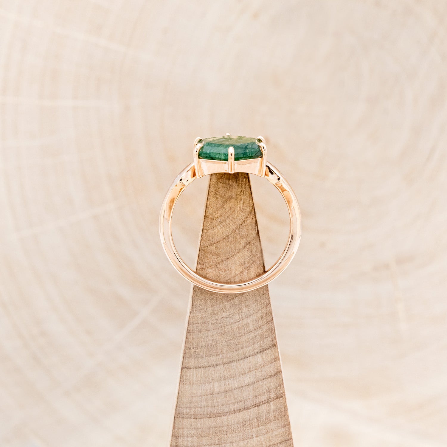 "LOVE STORY" - HEXAGON MOSS AGATE ENGAGEMENT RING WITH DIAMOND DUST INLAYS-6