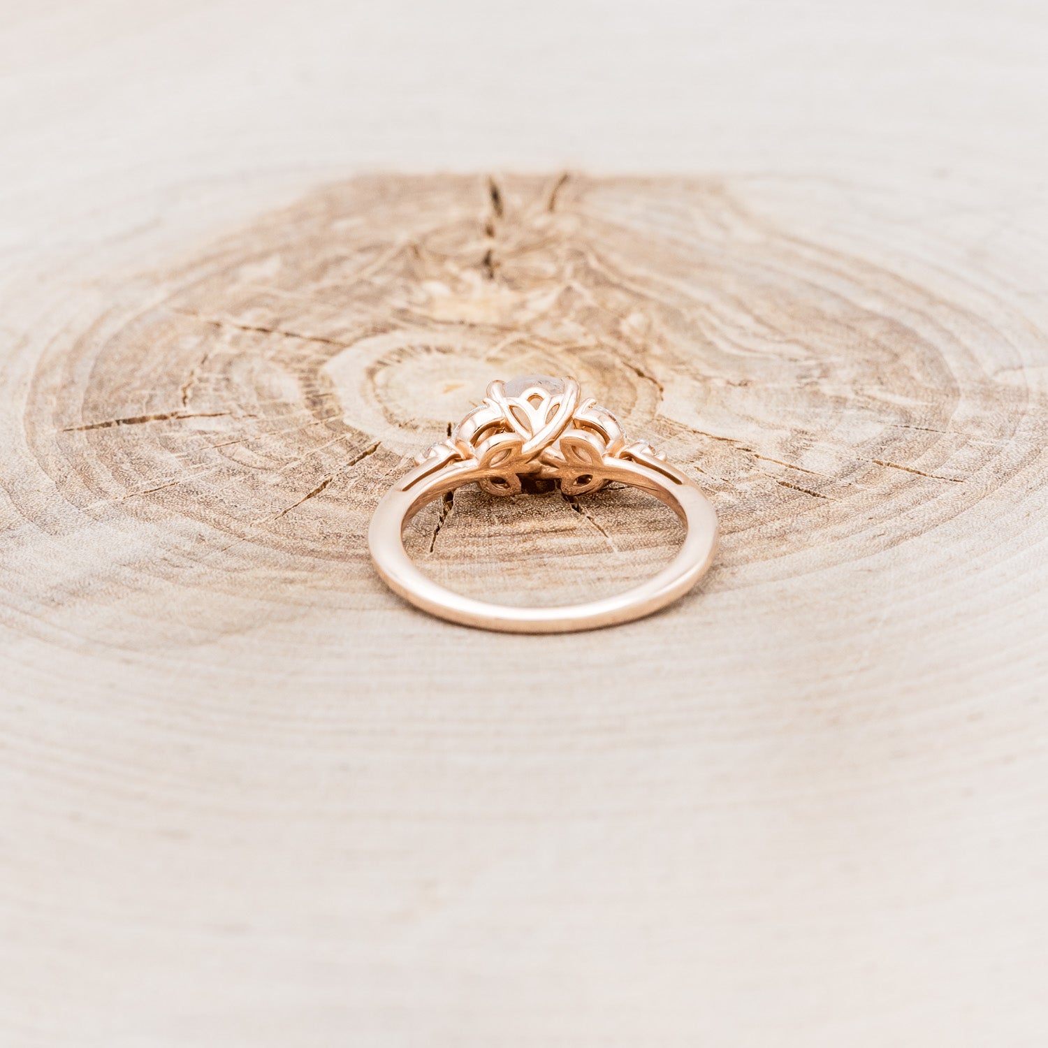 "BLOSSOM" - ROUND CUT MOONSTONE ENGAGEMENT RING WITH LEAF SHAPED DIAMOND ACCENTS-5