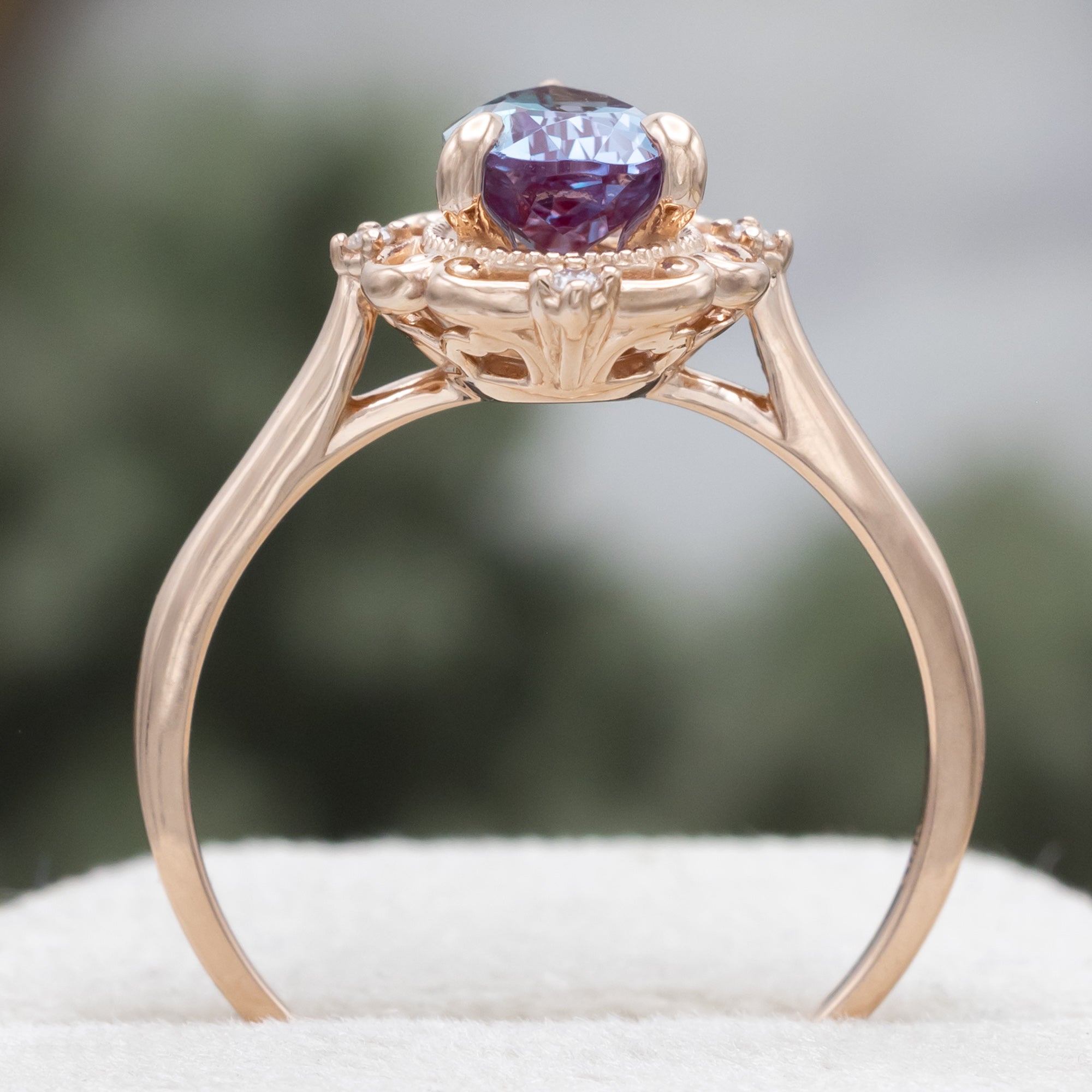 "VERA" - PEAR CUT LAB-GROWN ALEXANDRITE ENGAGEMENT RING WITH DIAMOND ACCENTS-Staghead Designs