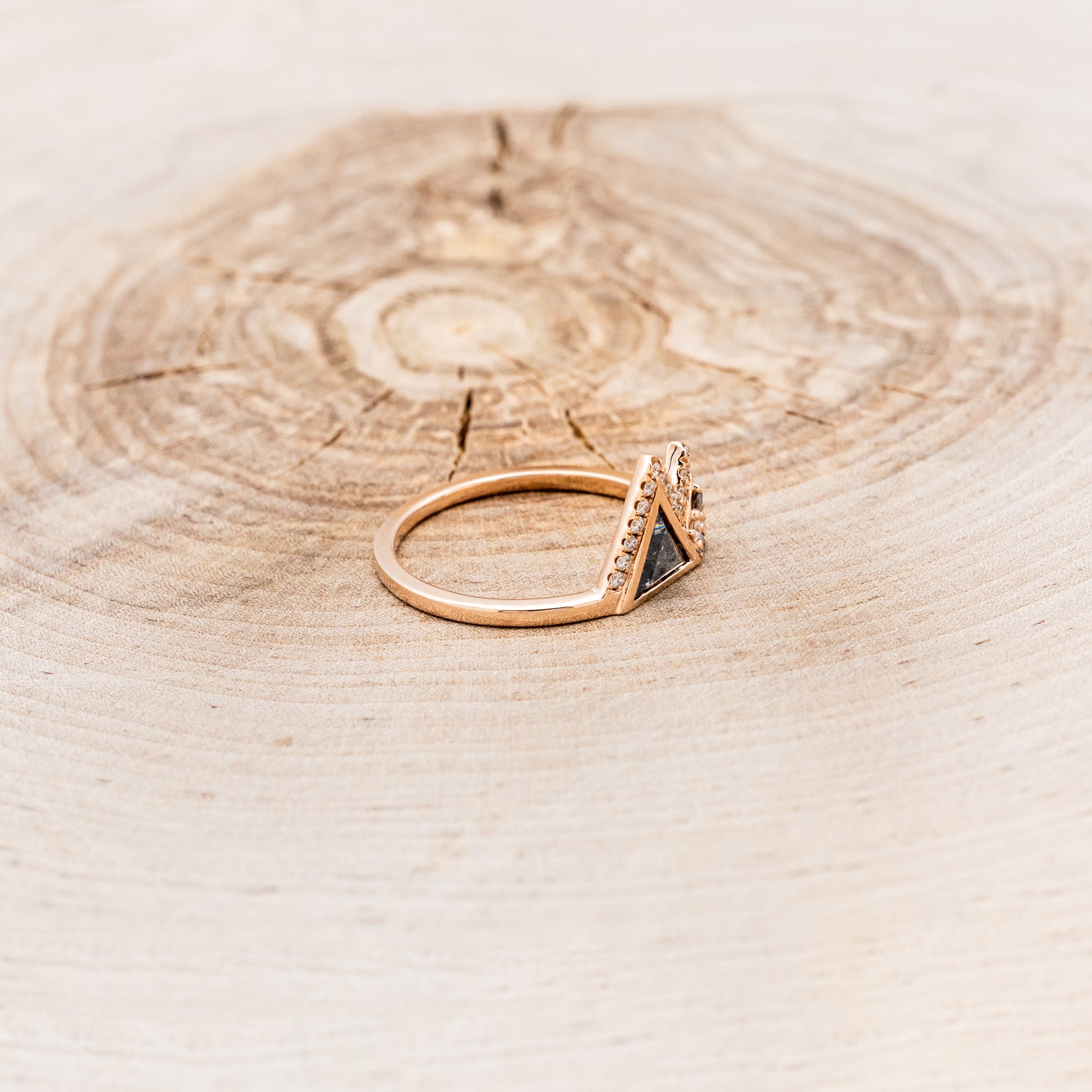 "TABEI" - TRIANGLE SALT & PEPPER DIAMOND MOUNTAIN ENGAGEMENT RING-2