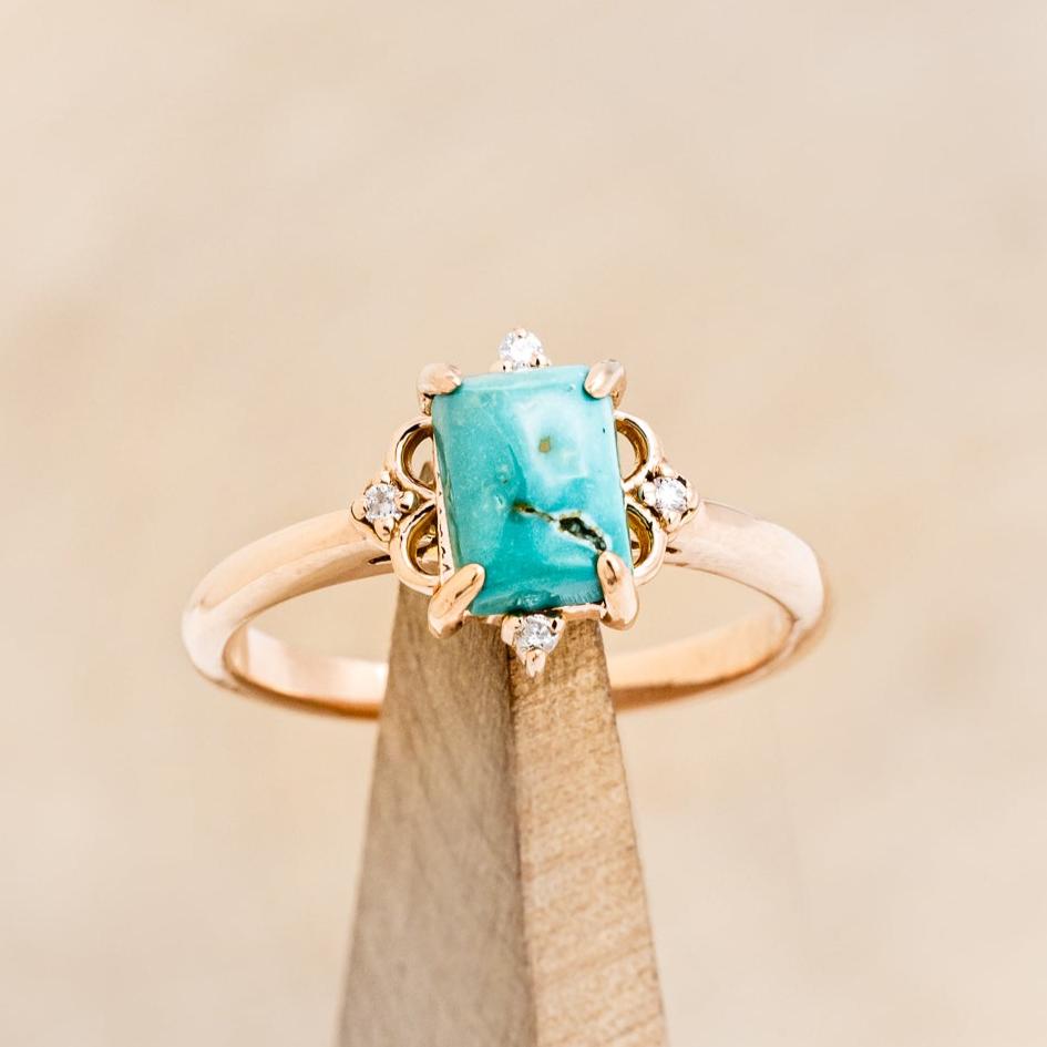 "ZELLA" - EMERALD CUT TURQUOISE ENGAGEMENT RING WITH DIAMOND ACCENTS-7